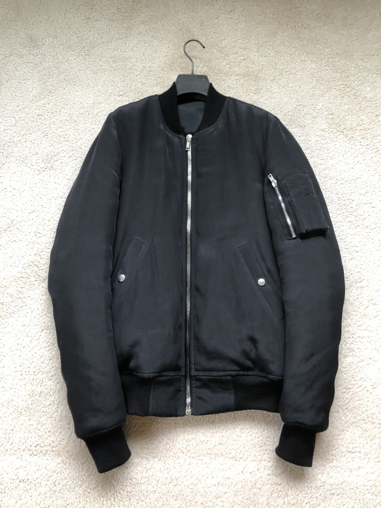 Pre-owned Rick Owens Down + Silk Flight Bomber Jacket In Black