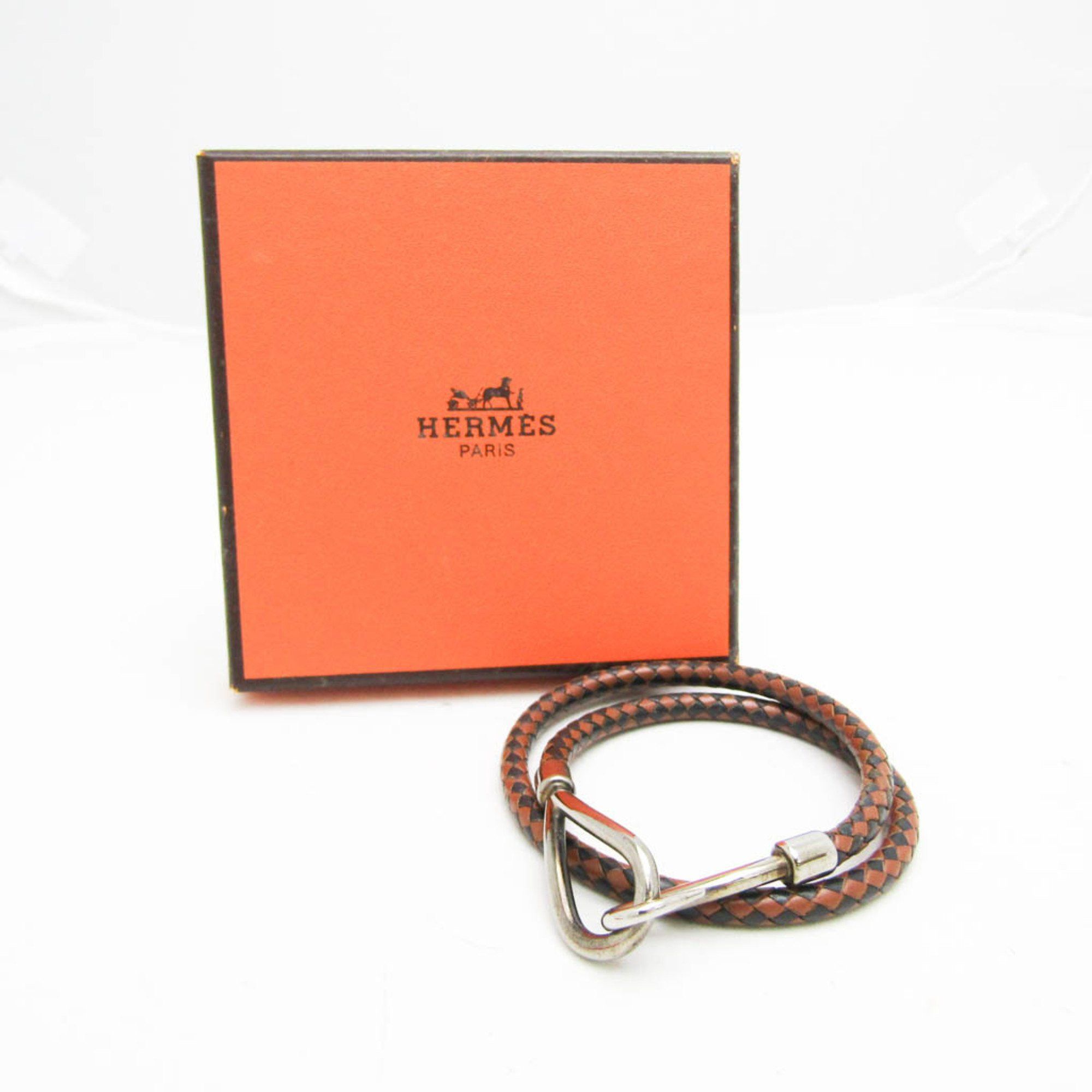 Hermes Hermes Jumbo Braided Choker Leather,Metal Bangle Black 