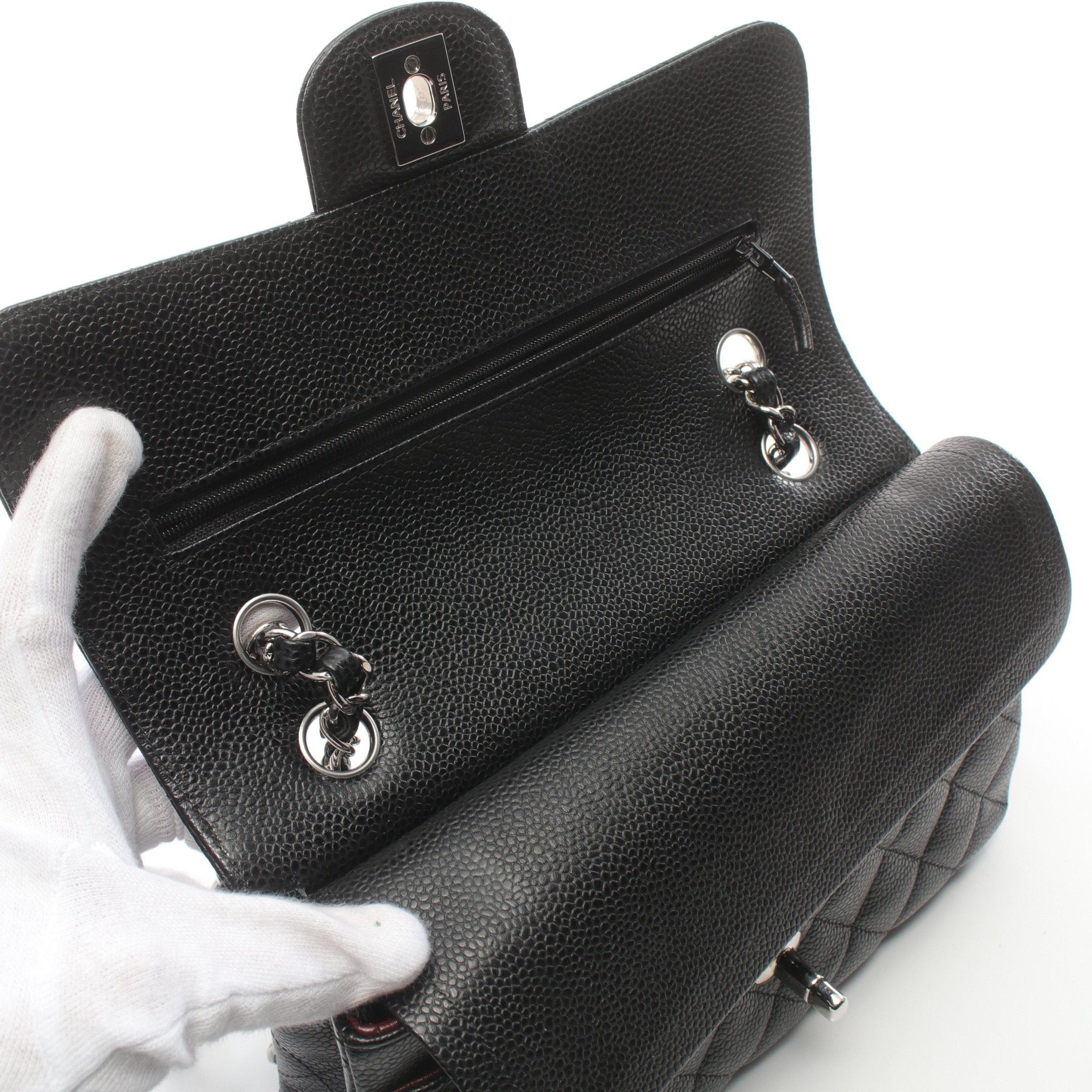 Chanel Chanel Matelasse Double Flap Chain Shoulder Bag Caviar Skin Black Silver Hardware Size ONE SIZE - 6 Thumbnail