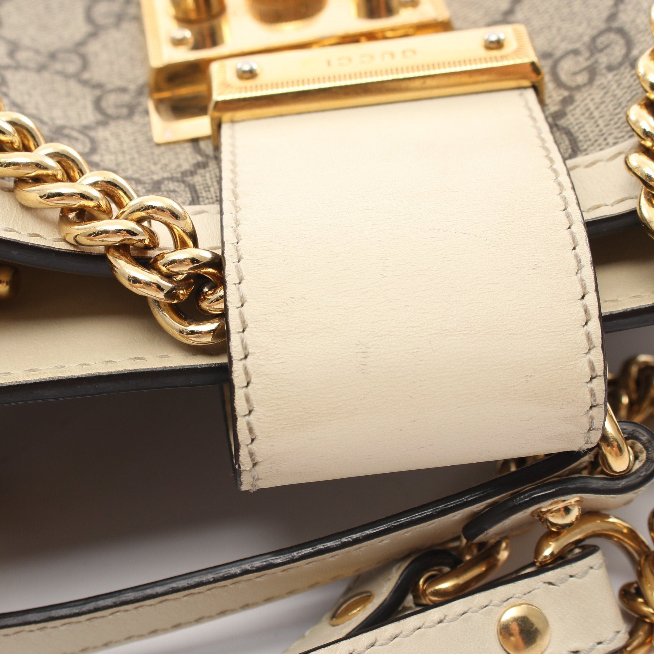 Gucci Gucci Padlock Gg Small Supreme Chain Shoulder Bag Leather Gray Beige Ivory Size ONE SIZE - 7 Thumbnail