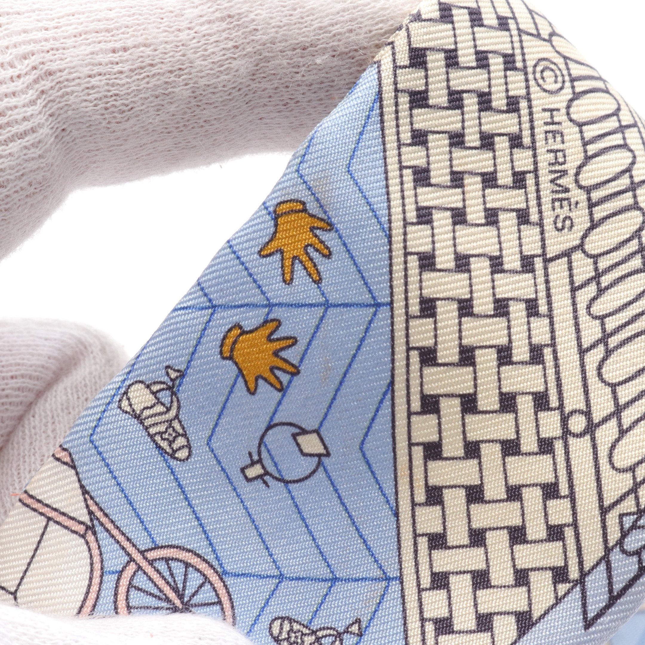 Hermes Hermes Twilly Objets De Curiosite Ribbon Scarf Silk Light Blue Multicolor Size ONE SIZE - 6 Thumbnail