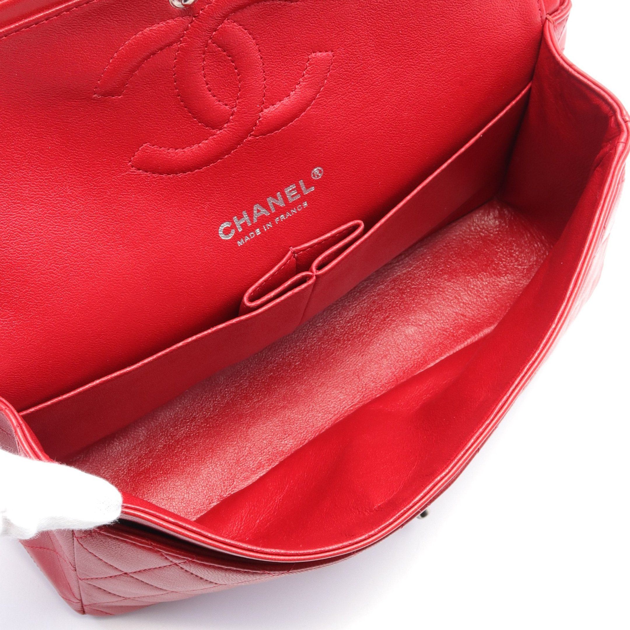 Chanel Chanel Matelasse Double Flap Chain Shoulder Bag Leather Red Silver Hardware Size ONE SIZE - 3 Thumbnail