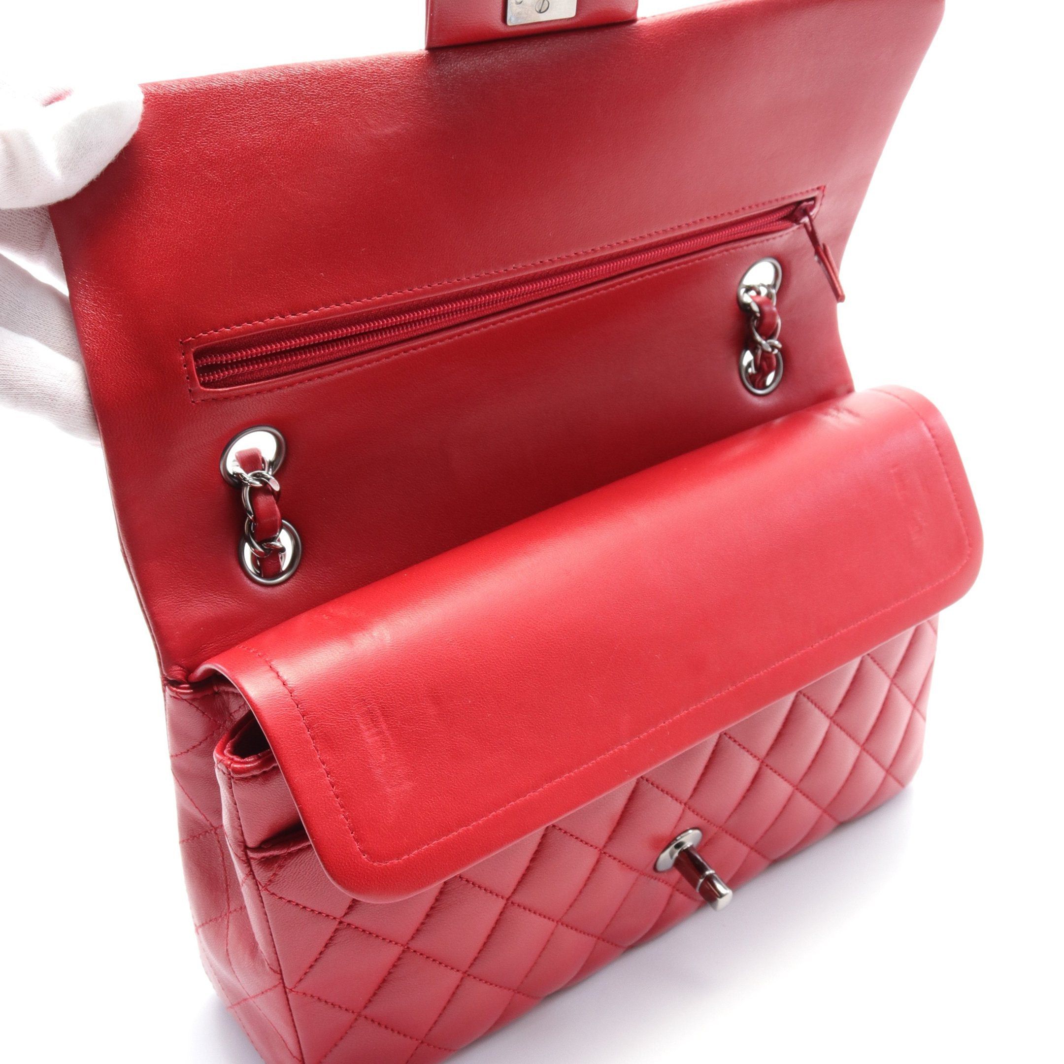 Chanel Chanel Matelasse Double Flap Chain Shoulder Bag Leather Red Silver Hardware Size ONE SIZE - 6 Thumbnail