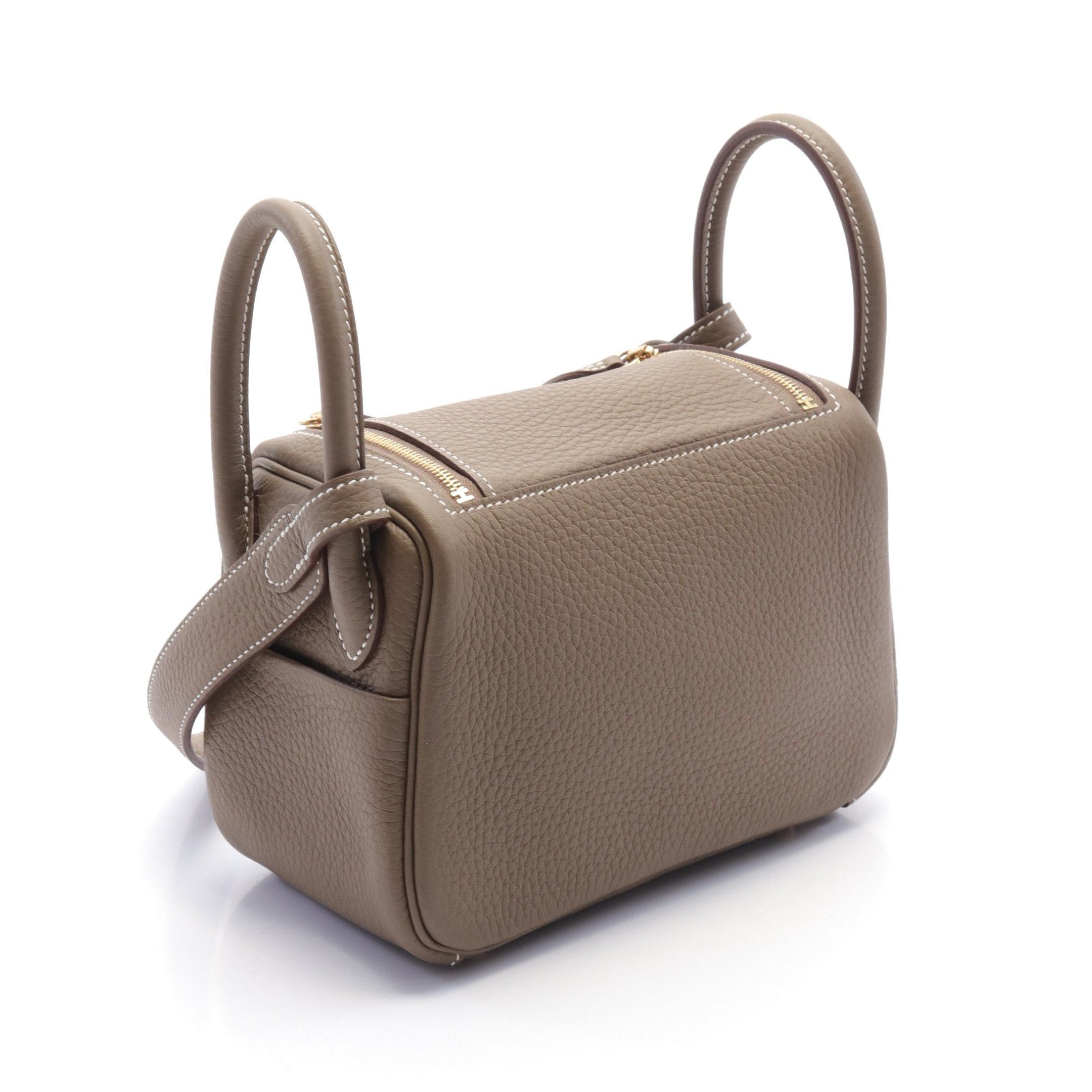 Hermes Hermes Lindy Mini Etoupe Shoulder Bag Clemence Leather Gray Brown Gold Hardware Double Engraved Size ONE SIZE - 2 Thumbnail