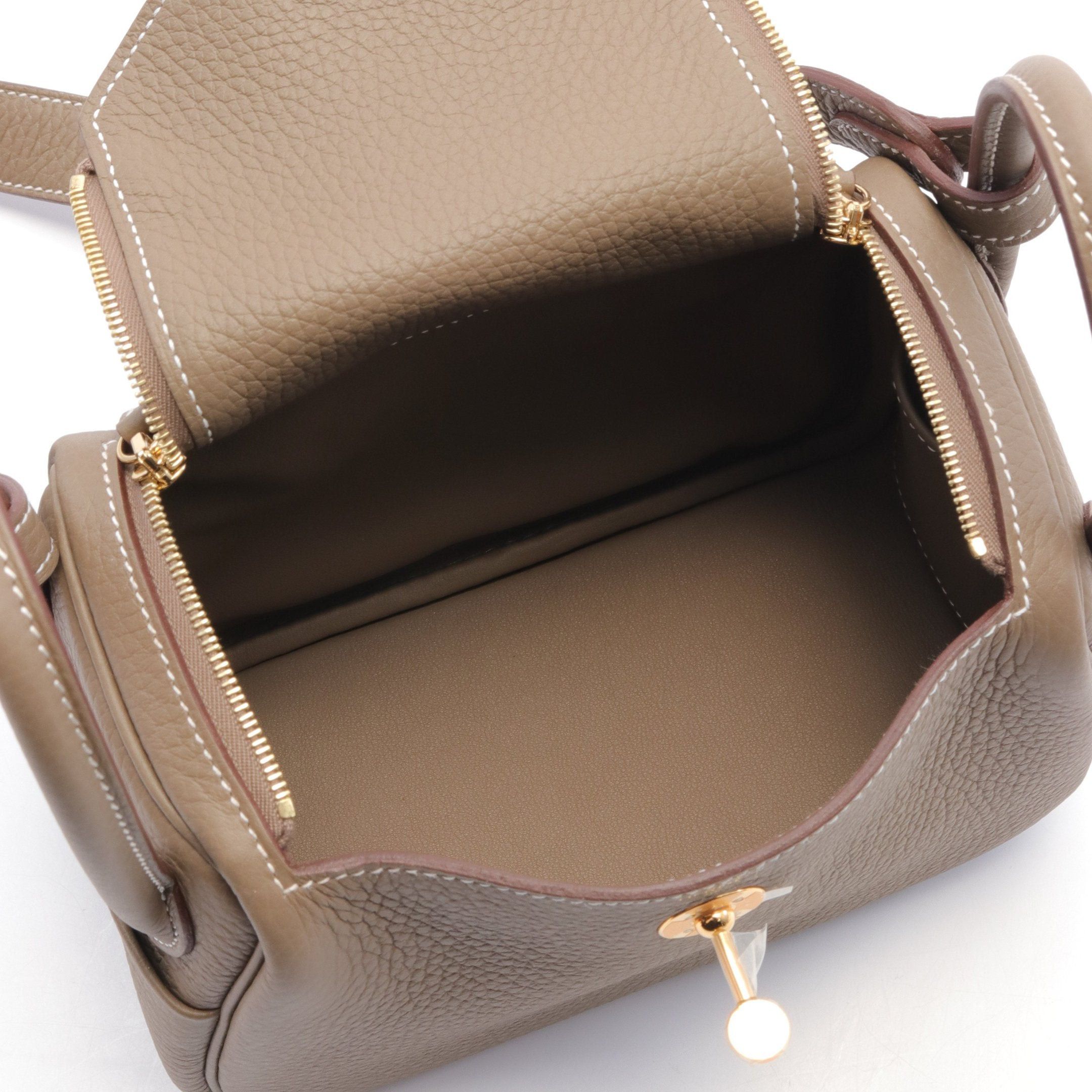 Hermes Hermes Lindy Mini Etoupe Shoulder Bag Clemence Leather Gray Brown Gold Hardware Double Engraved Size ONE SIZE - 3 Thumbnail
