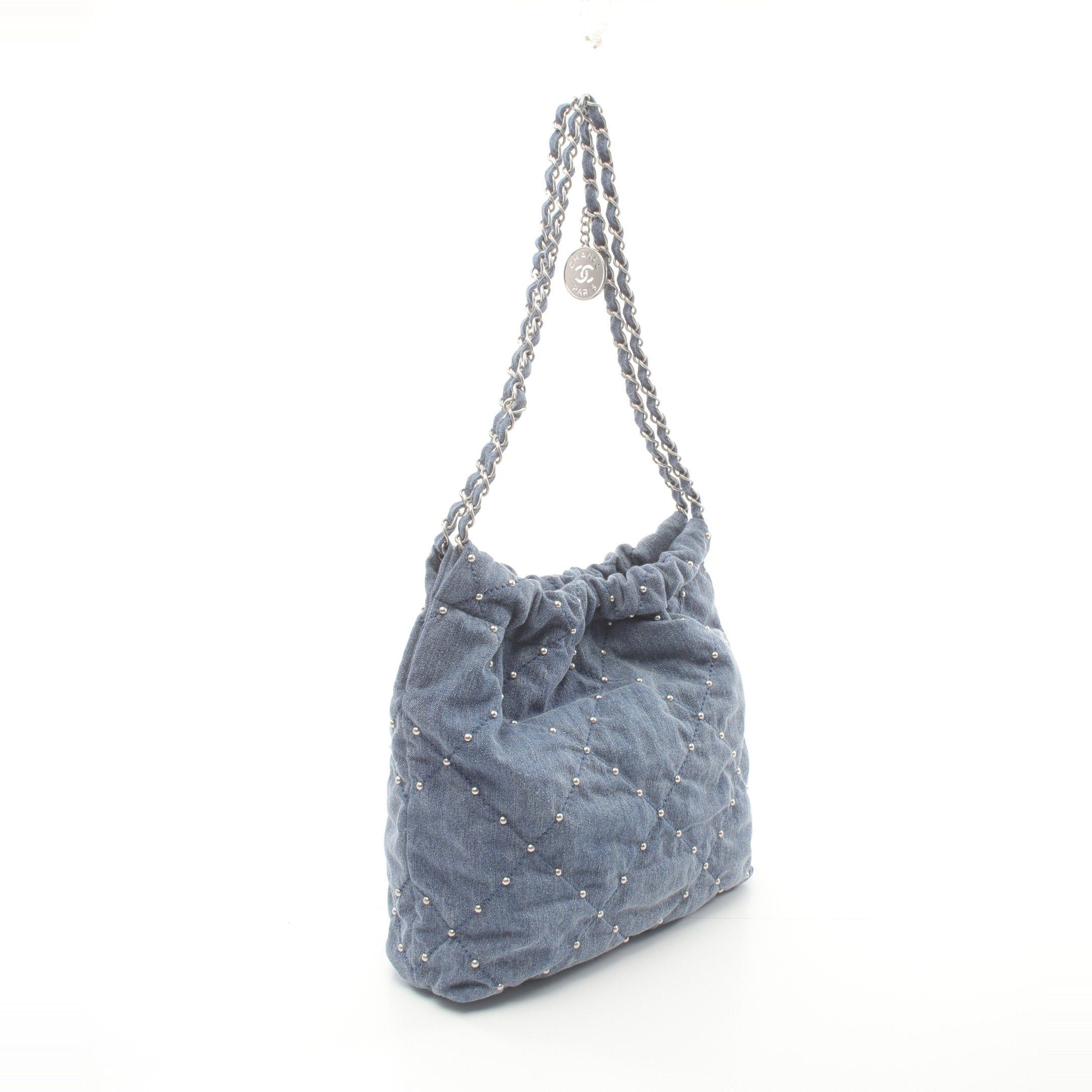Chanel Chanel Chanel 22 Small Chain Shoulder Bag Denim Indigo Blue Silver Hardware Wash Processing Size ONE SIZE - 2 Thumbnail