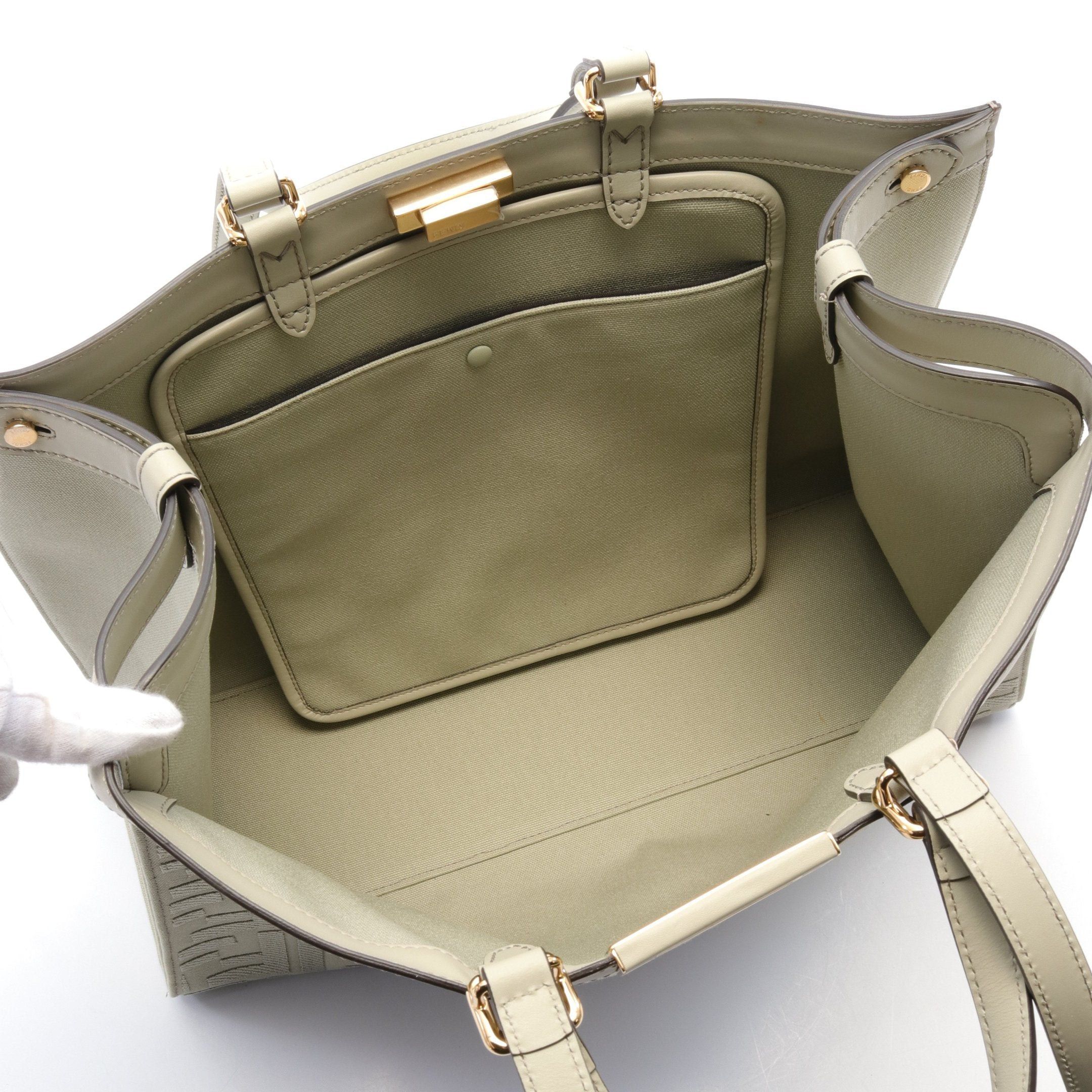 Fendi Fendi Peekaboo X Tote Medium Handbag Bag Canvas Leather Gray Green Size ONE SIZE - 3 Thumbnail