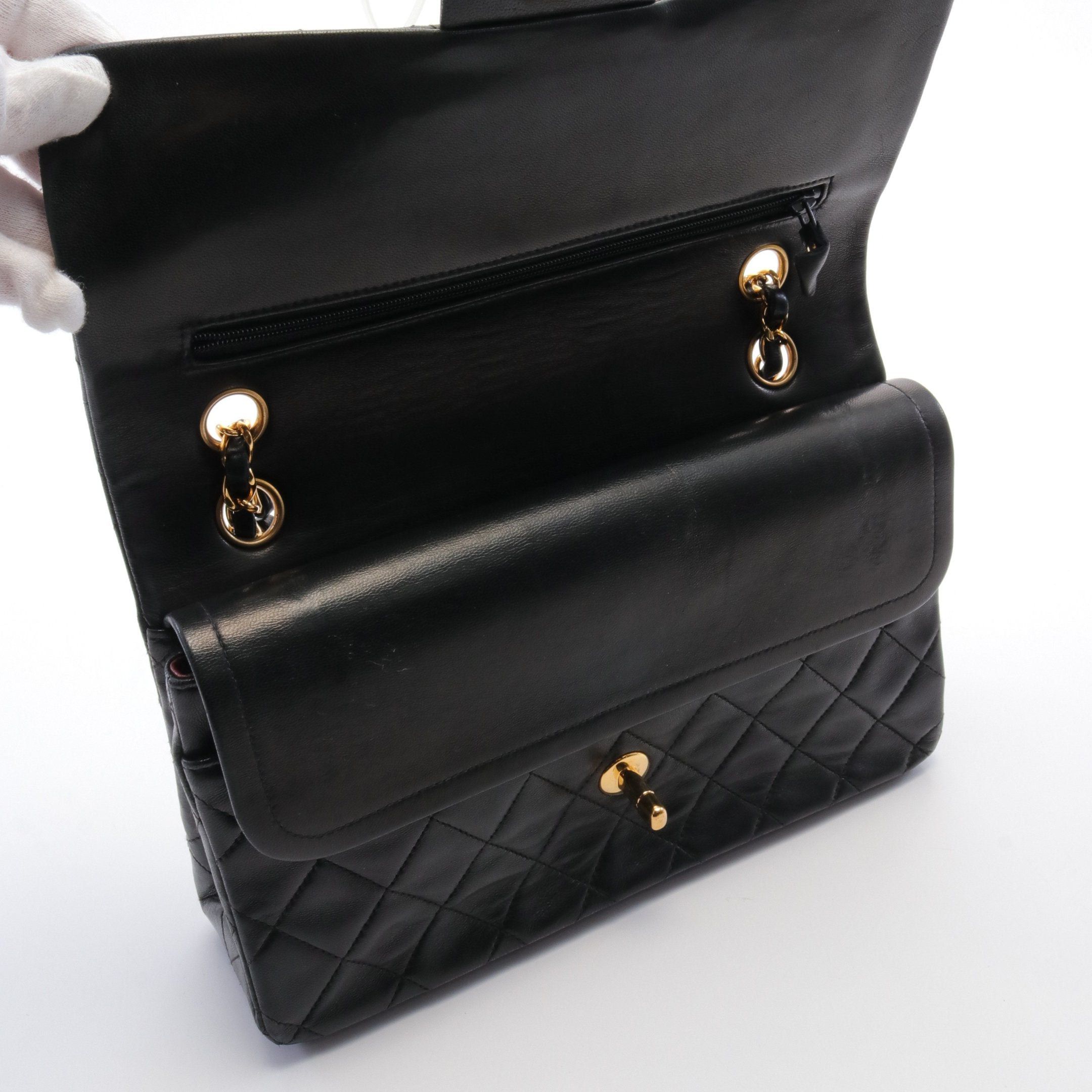 Chanel Chanel Matelasse Double Flap Chain Shoulder Bag Lambskin Black Gold Hardware Size ONE SIZE - 6 Thumbnail