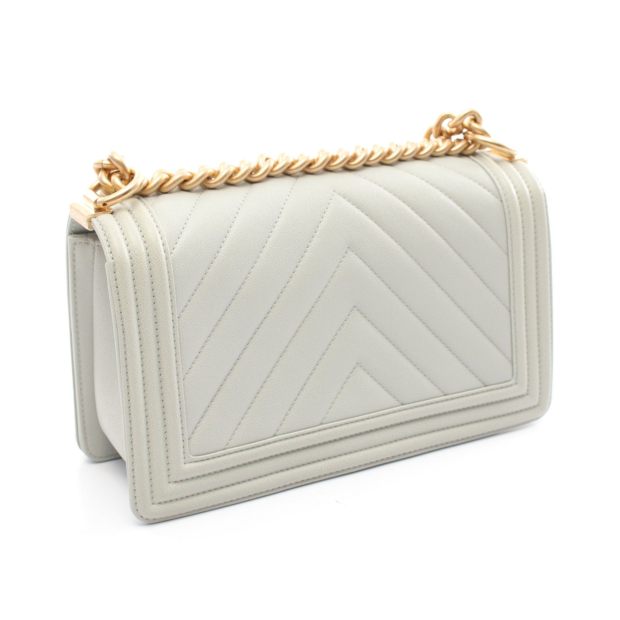 Chanel Chanel Boy Chanel Matelasse Chain Shoulder Bag Caviar Skin Light Gray Gold Hardware Size ONE SIZE - 2 Thumbnail