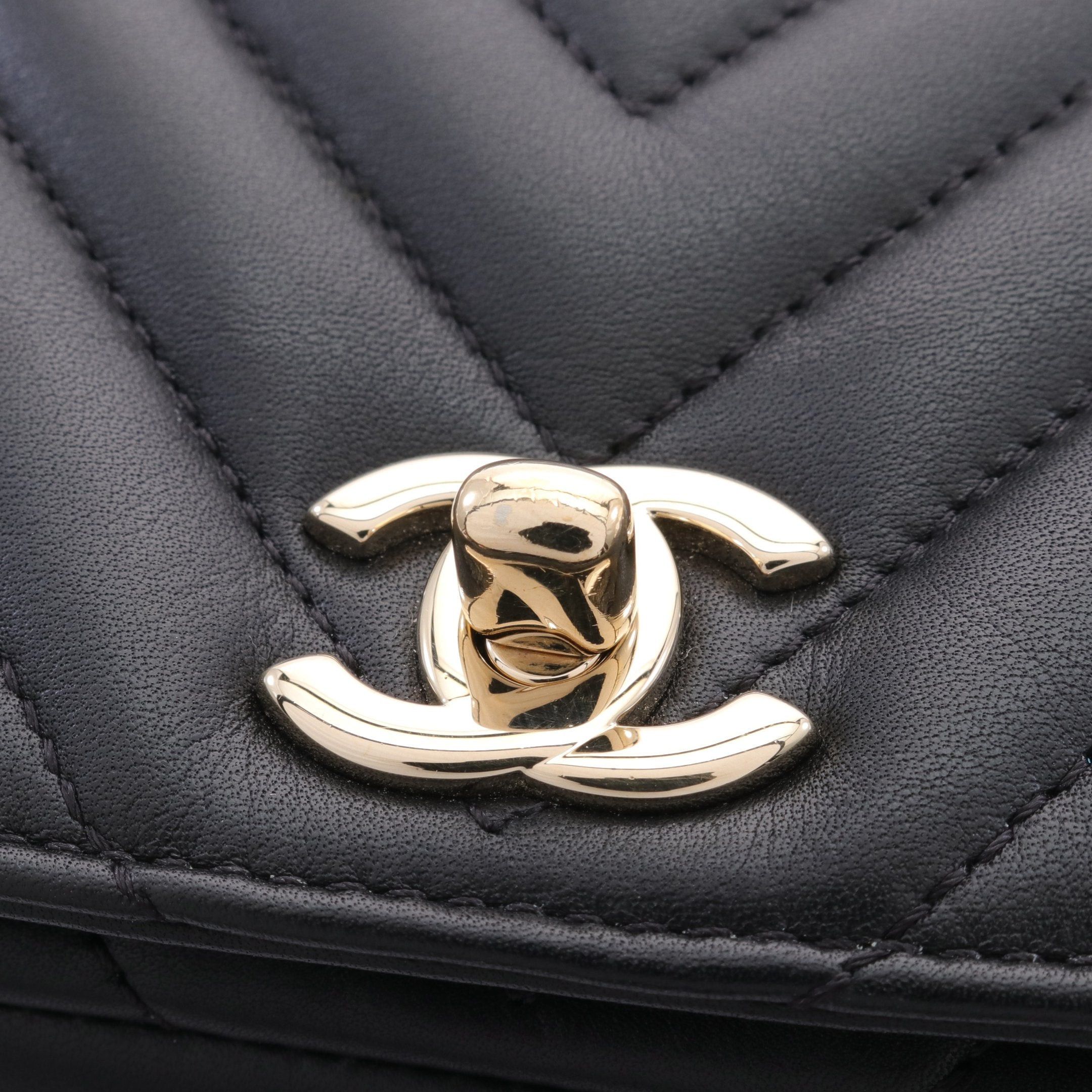 Chanel Chanel Chevron V-Stitch Full Flap Double Chain Shoulder Bag Lambskin Black Gold Hardware Size ONE SIZE - 9 Thumbnail