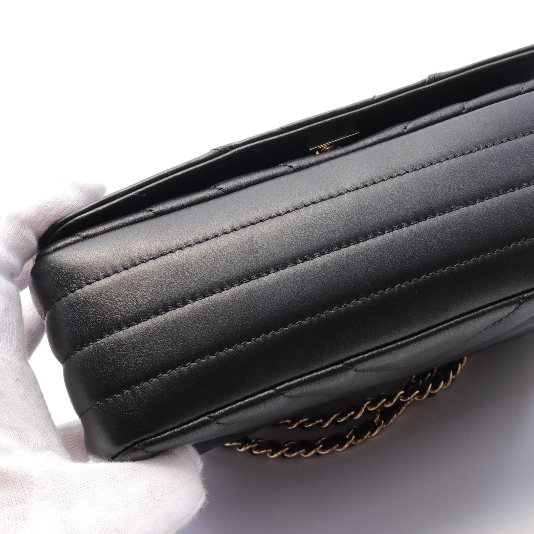 Chanel Chanel Chevron V-Stitch Full Flap Double Chain Shoulder Bag Lambskin Black Gold Hardware Size ONE SIZE - 8 Thumbnail