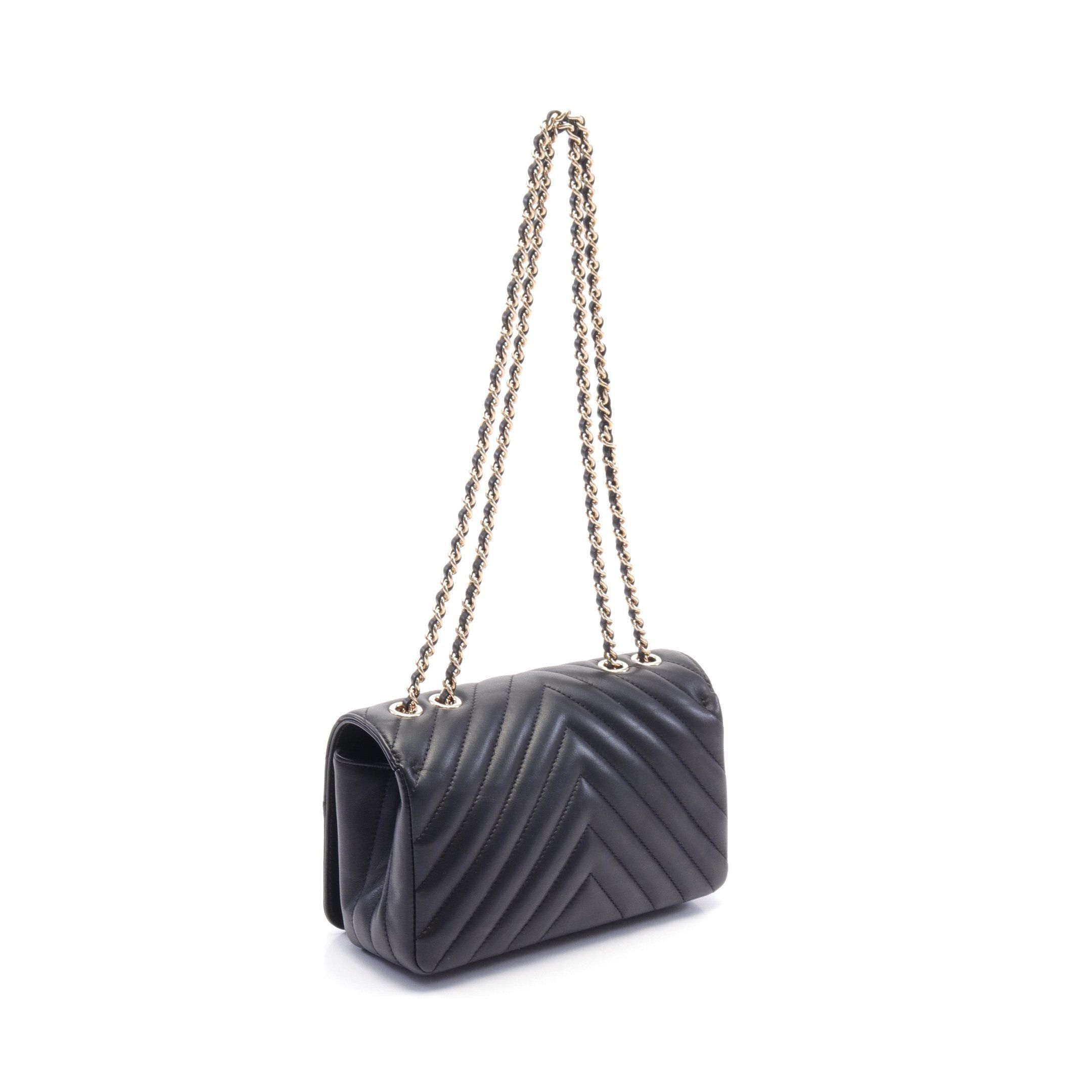 Chanel Chanel Chevron V-Stitch Full Flap Double Chain Shoulder Bag Lambskin Black Gold Hardware Size ONE SIZE - 2 Thumbnail