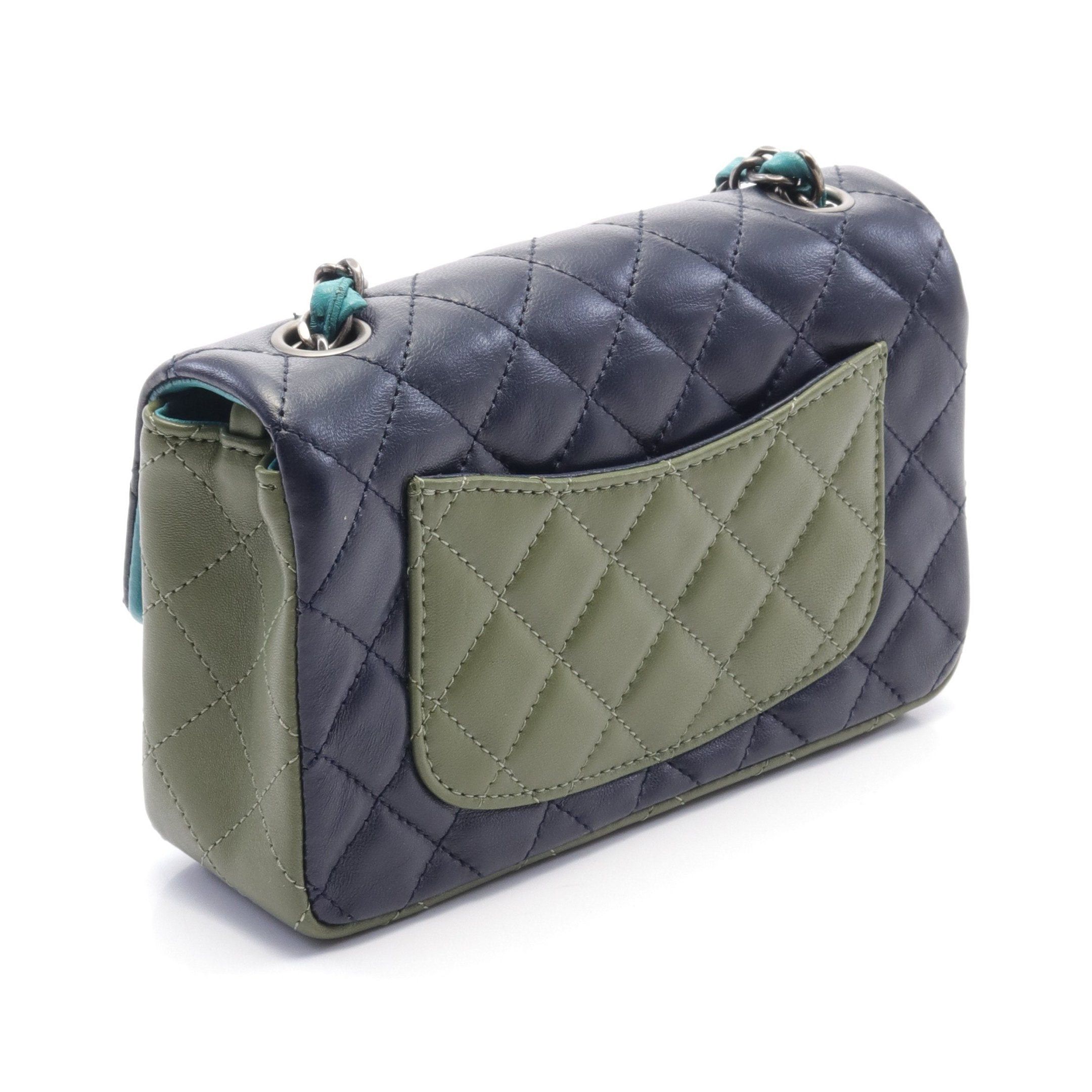 Chanel Chanel Mini Matelasse 20 Chain Shoulder Bag Lambskin Navy Blue Green Khaki Antique Silver Hardware Size ONE SIZE - 2 Thumbnail