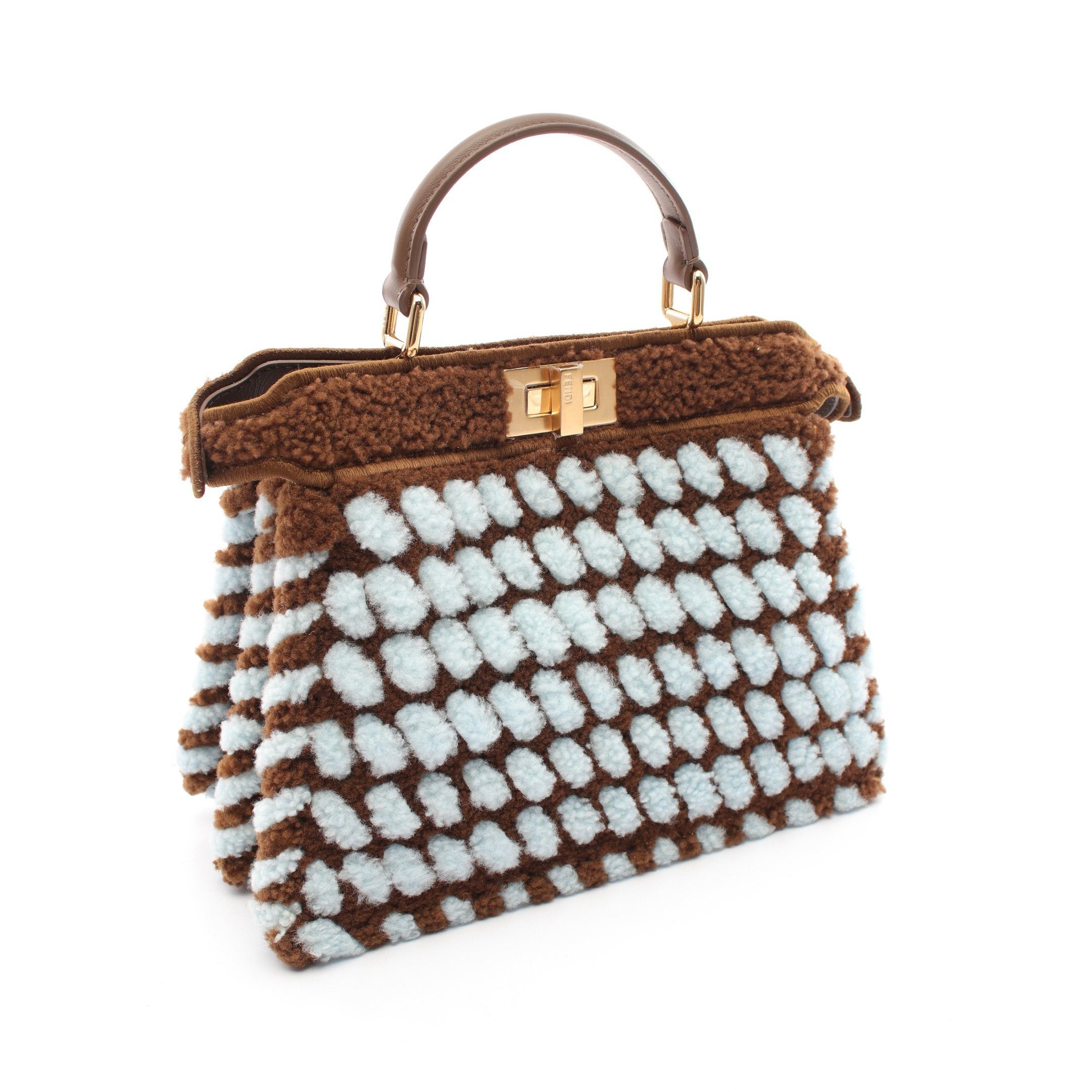 Fendi Fendi Peekaboo Isee U Small Selleria Handbag Fabric Leather Brown Light Blue Size ONE SIZE - 2 Thumbnail