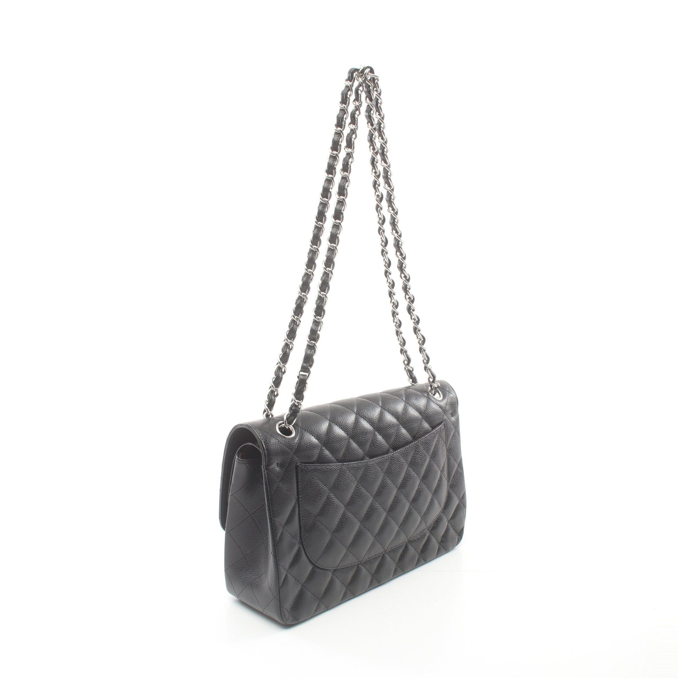 Chanel Chanel Decamatlassé 30 Classic Large Double Flap Chain Shoulder Bag Caviar Skin Black Silver Hardware Size ONE SIZE - 2 Thumbnail