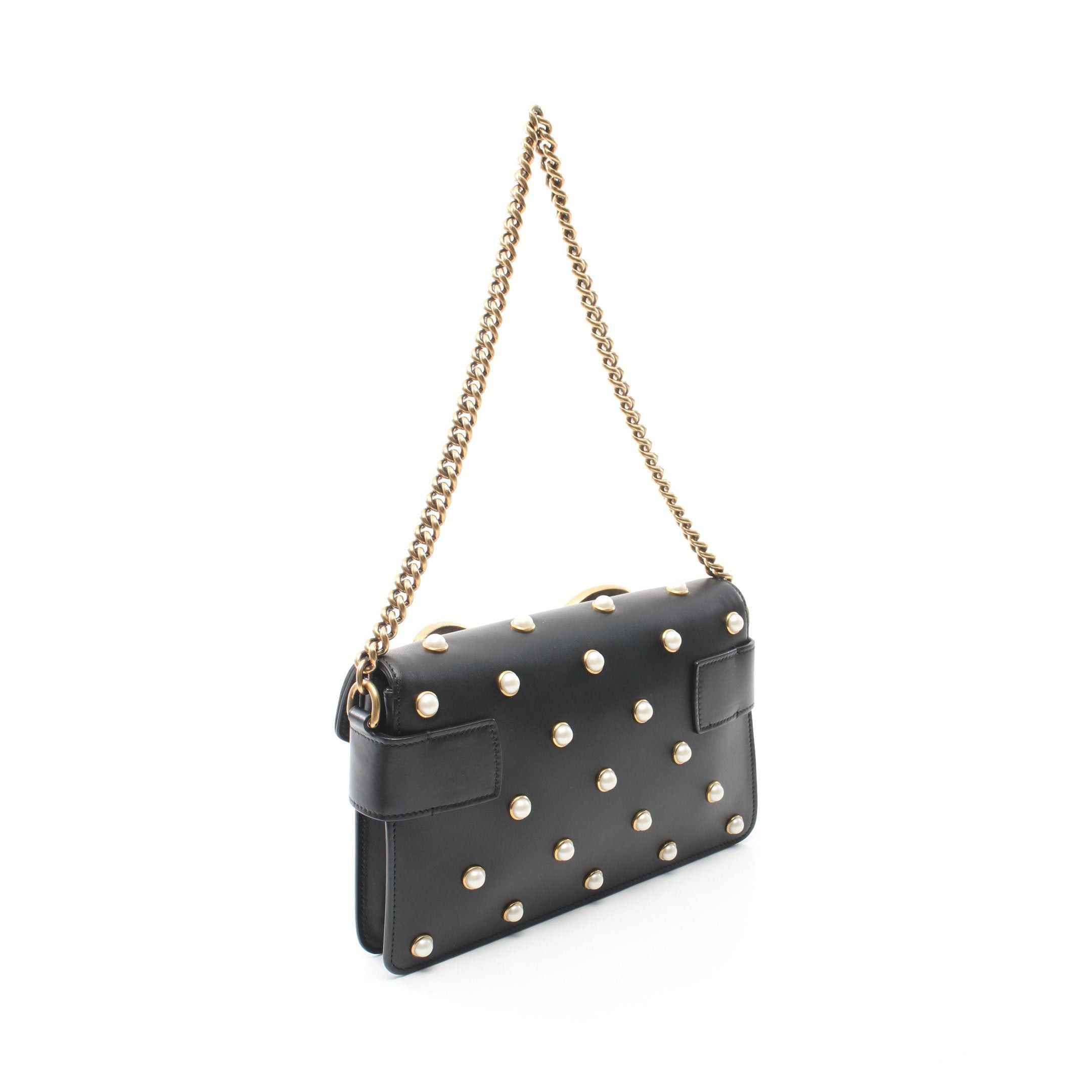 Gucci Gucci Broadway Chain Shoulder Bag Leather Black Bee Fake Pearl Size ONE SIZE - 2 Thumbnail
