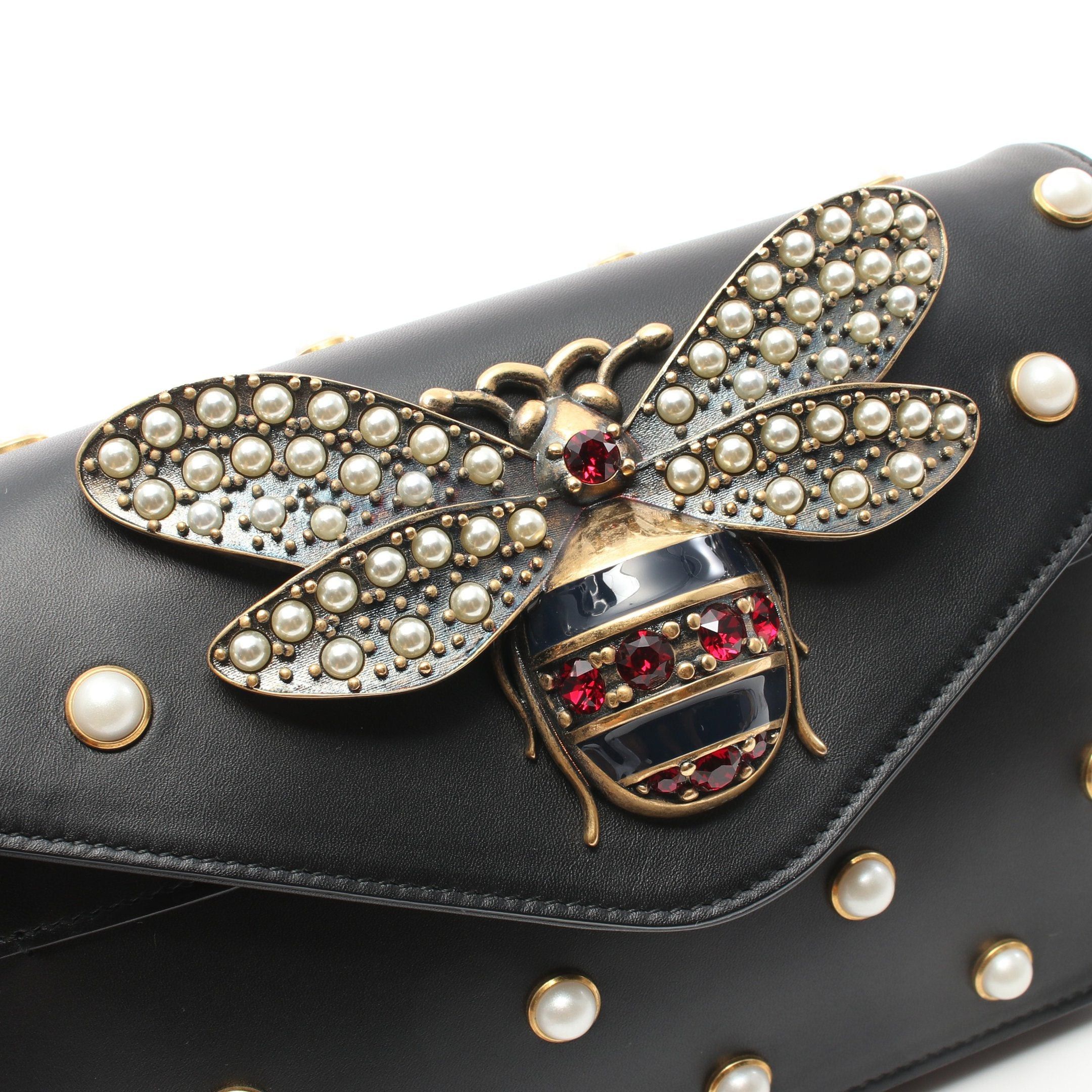 Gucci Gucci Broadway Chain Shoulder Bag Leather Black Bee Fake Pearl Size ONE SIZE - 7 Thumbnail