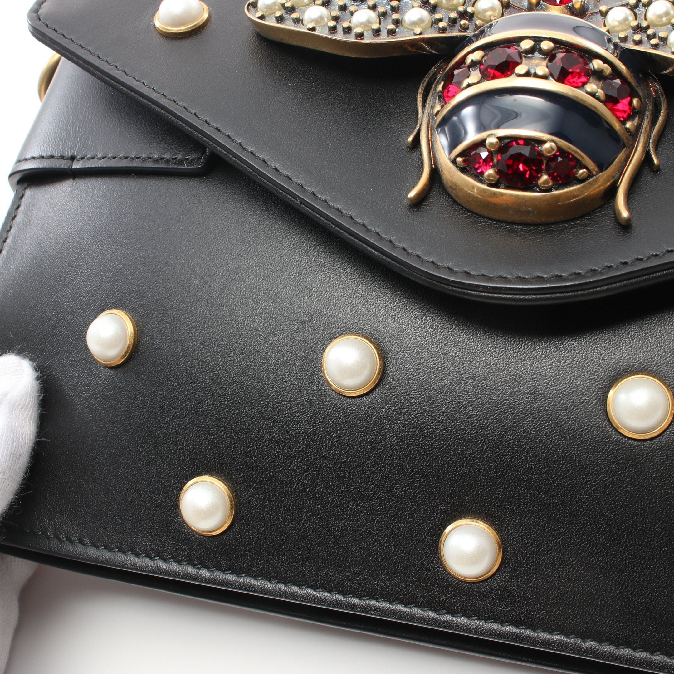 Gucci Gucci Broadway Chain Shoulder Bag Leather Black Bee Fake Pearl Size ONE SIZE - 6 Thumbnail