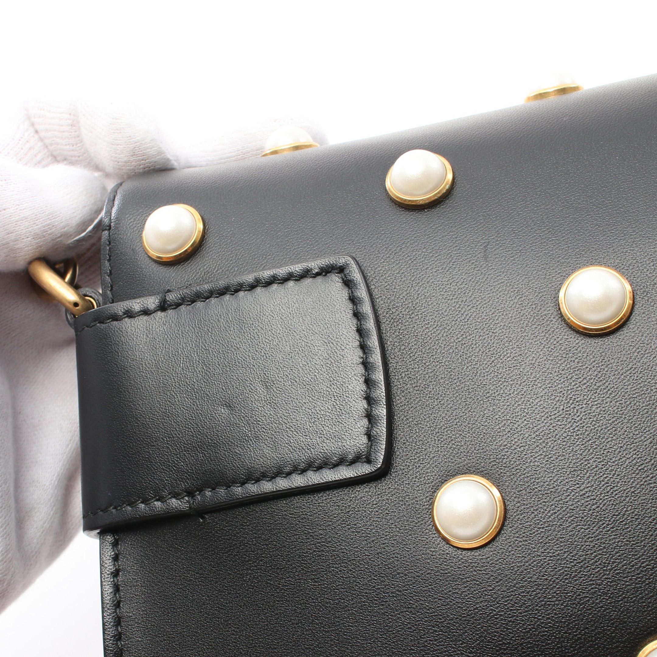 Gucci Gucci Broadway Chain Shoulder Bag Leather Black Bee Fake Pearl Size ONE SIZE - 5 Thumbnail