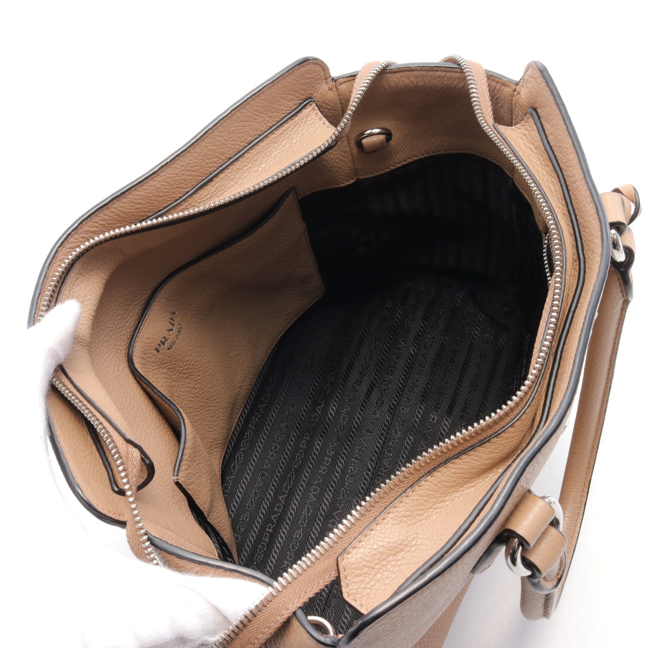 Prada Prada Vittelo Phenix Handbag Leather Beige Size ONE SIZE - 3 Thumbnail