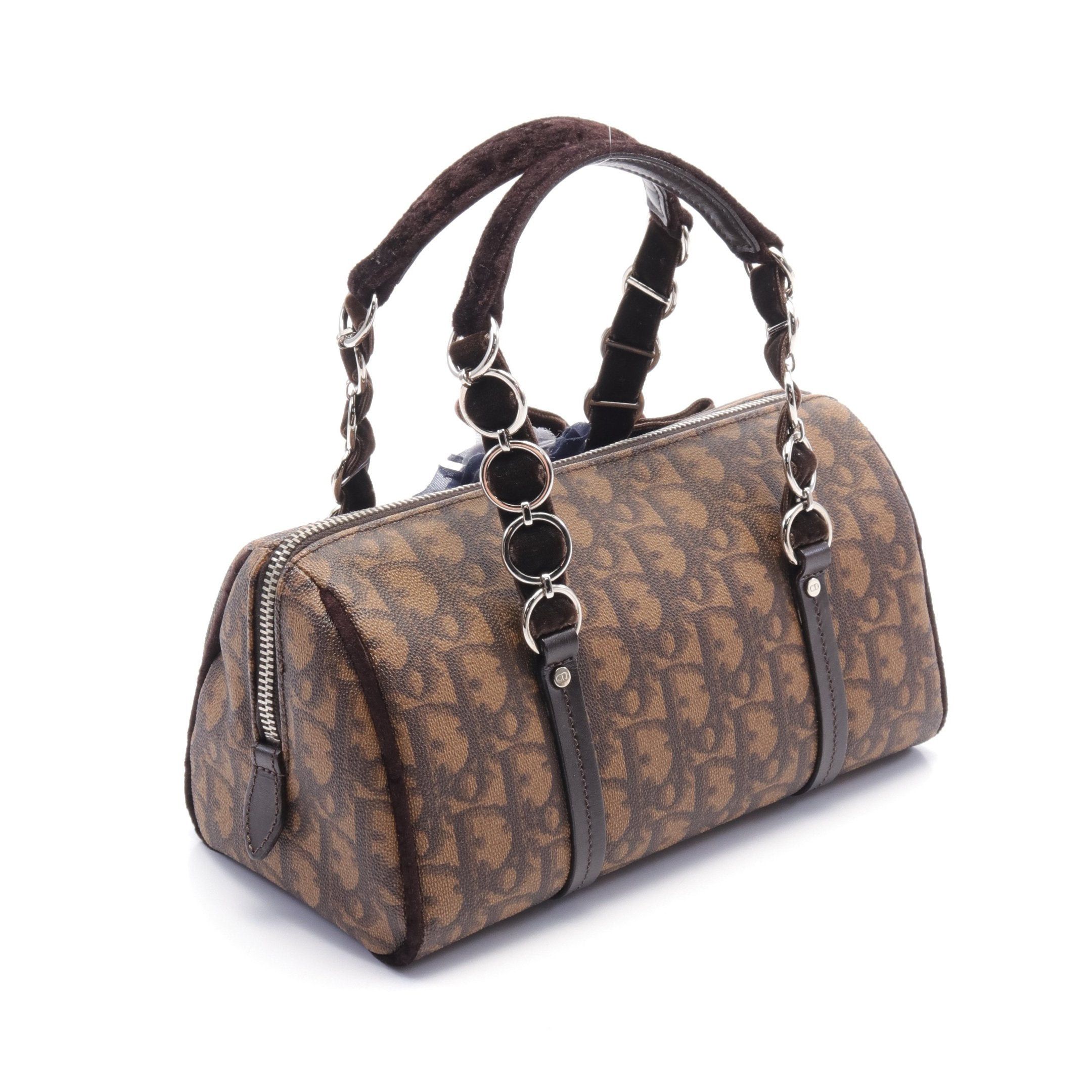 Dior Dior Oblique Handbag Mini Boston Bag Flower Motif Velor Brown Dark Size ONE SIZE - 2 Thumbnail
