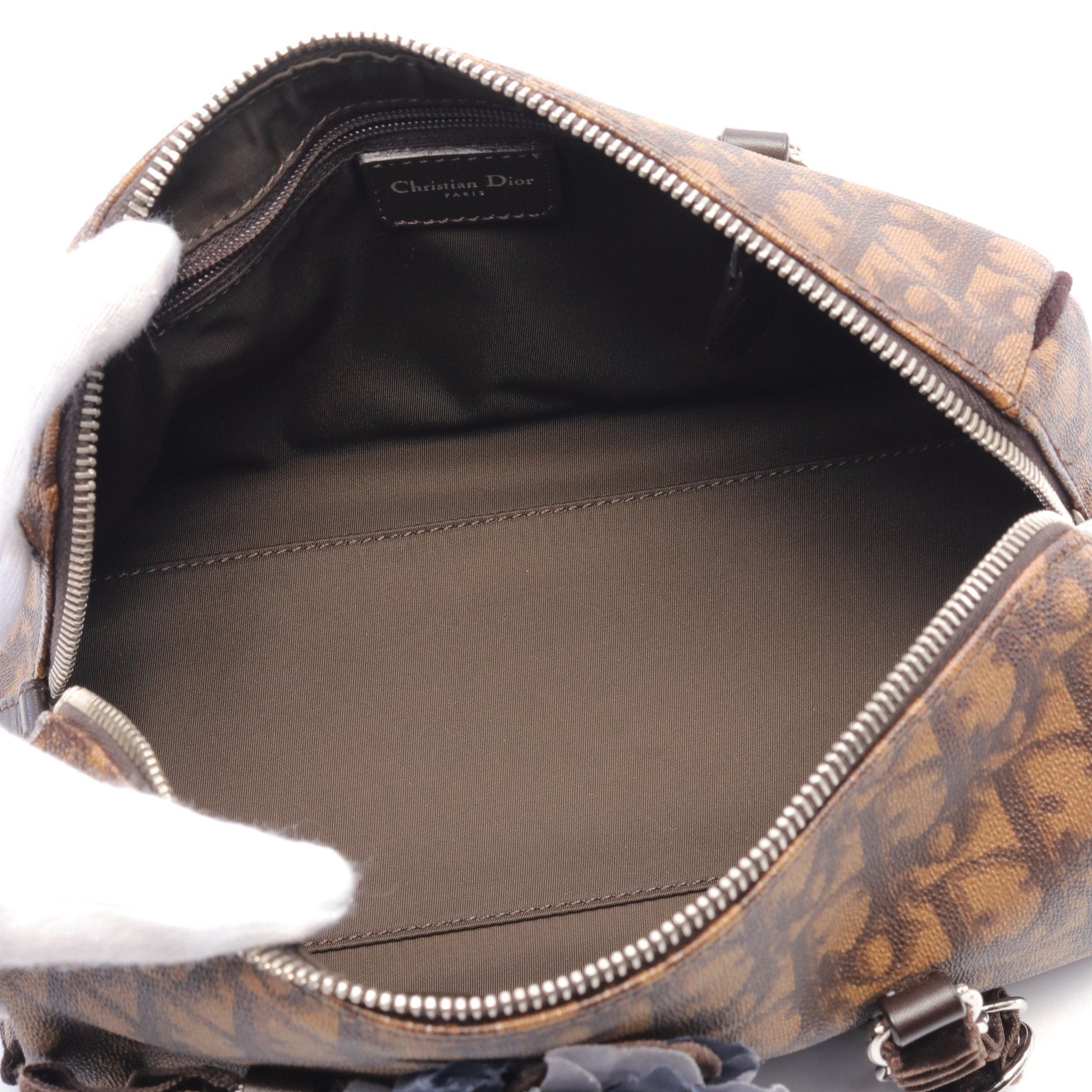 Dior Dior Oblique Handbag Mini Boston Bag Flower Motif Velor Brown Dark Size ONE SIZE - 3 Thumbnail