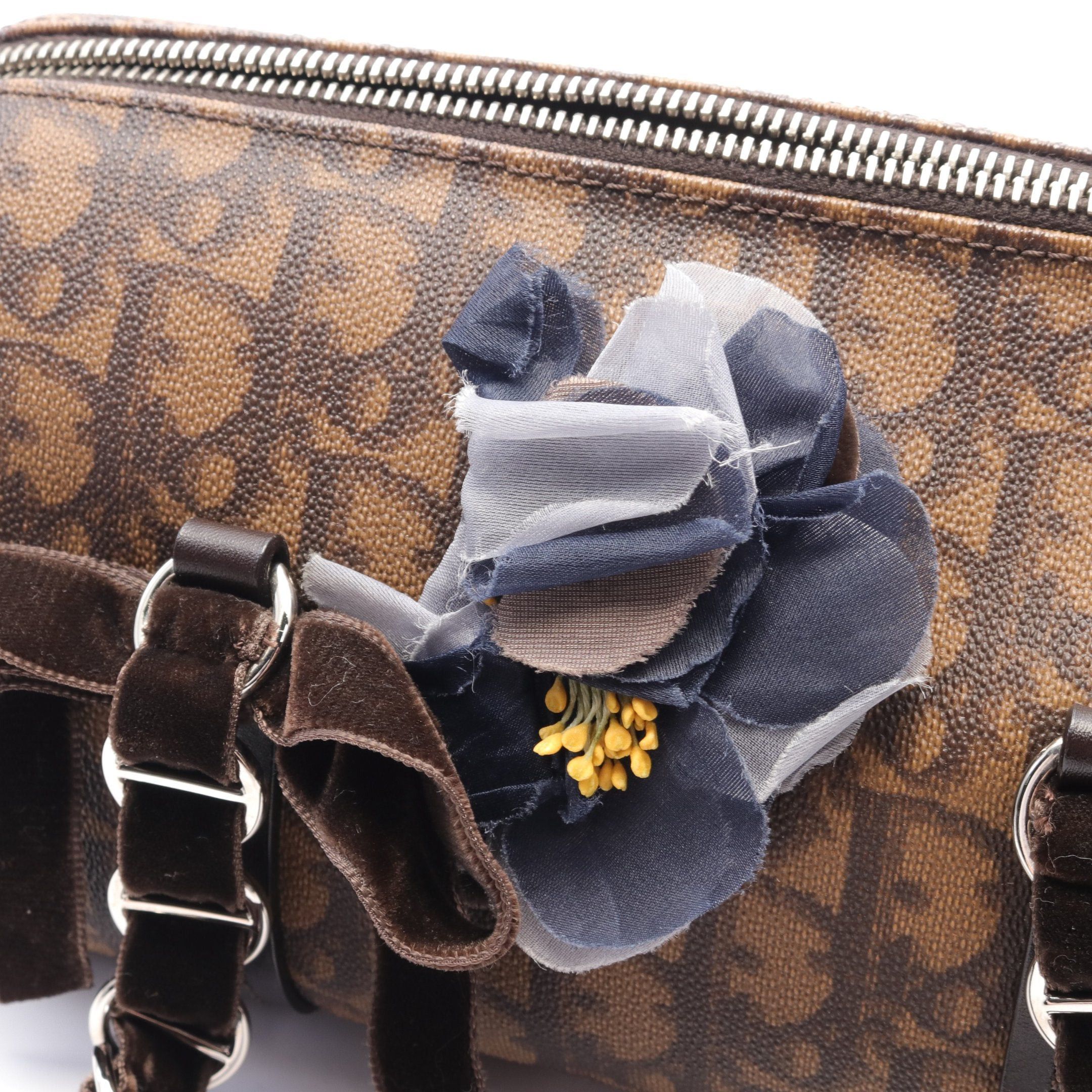 Dior Dior Oblique Handbag Mini Boston Bag Flower Motif Velor Brown Dark Size ONE SIZE - 6 Thumbnail