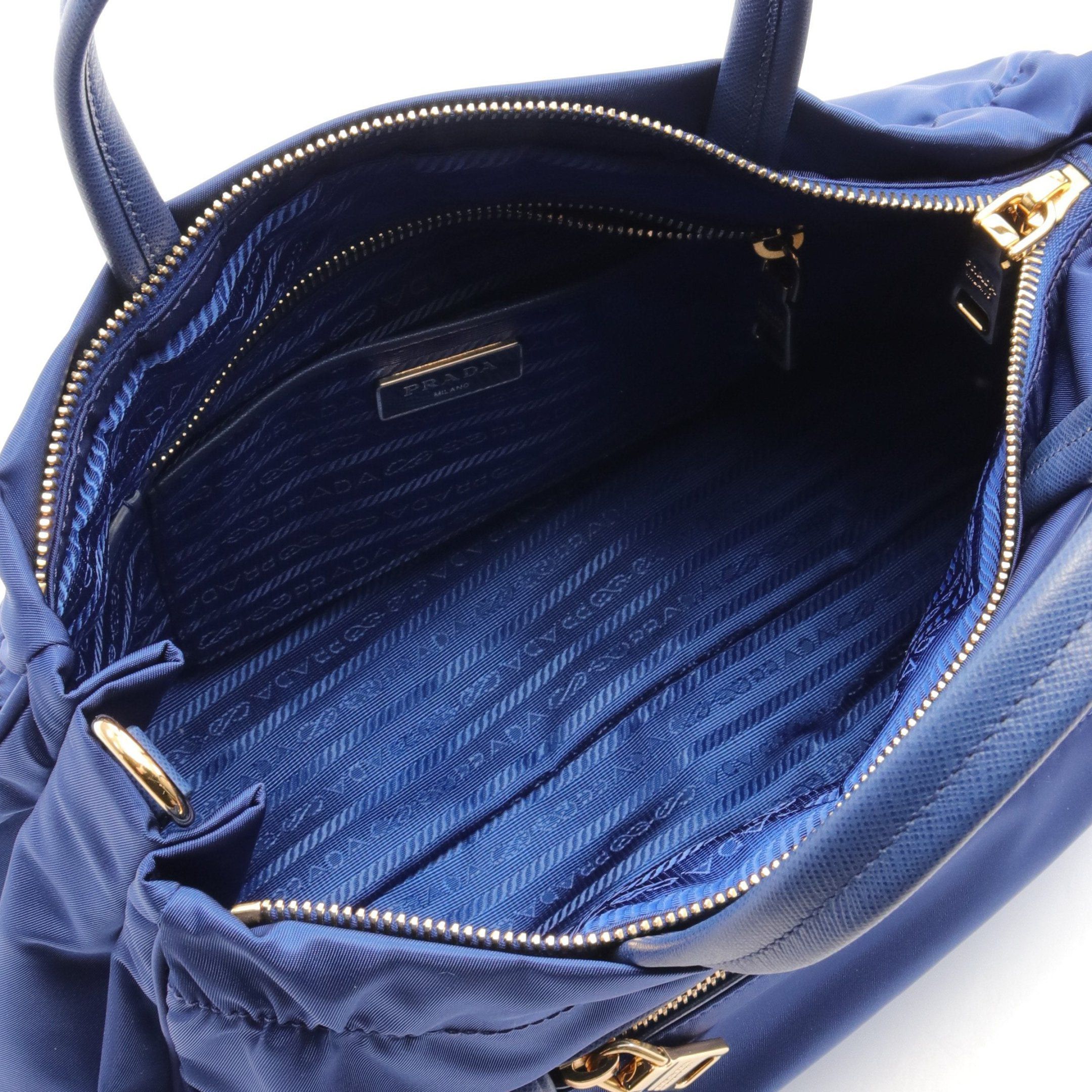 Prada Prada Handbag Tote Bag Nylon Saffiano Leather Blue Size ONE SIZE - 3 Thumbnail
