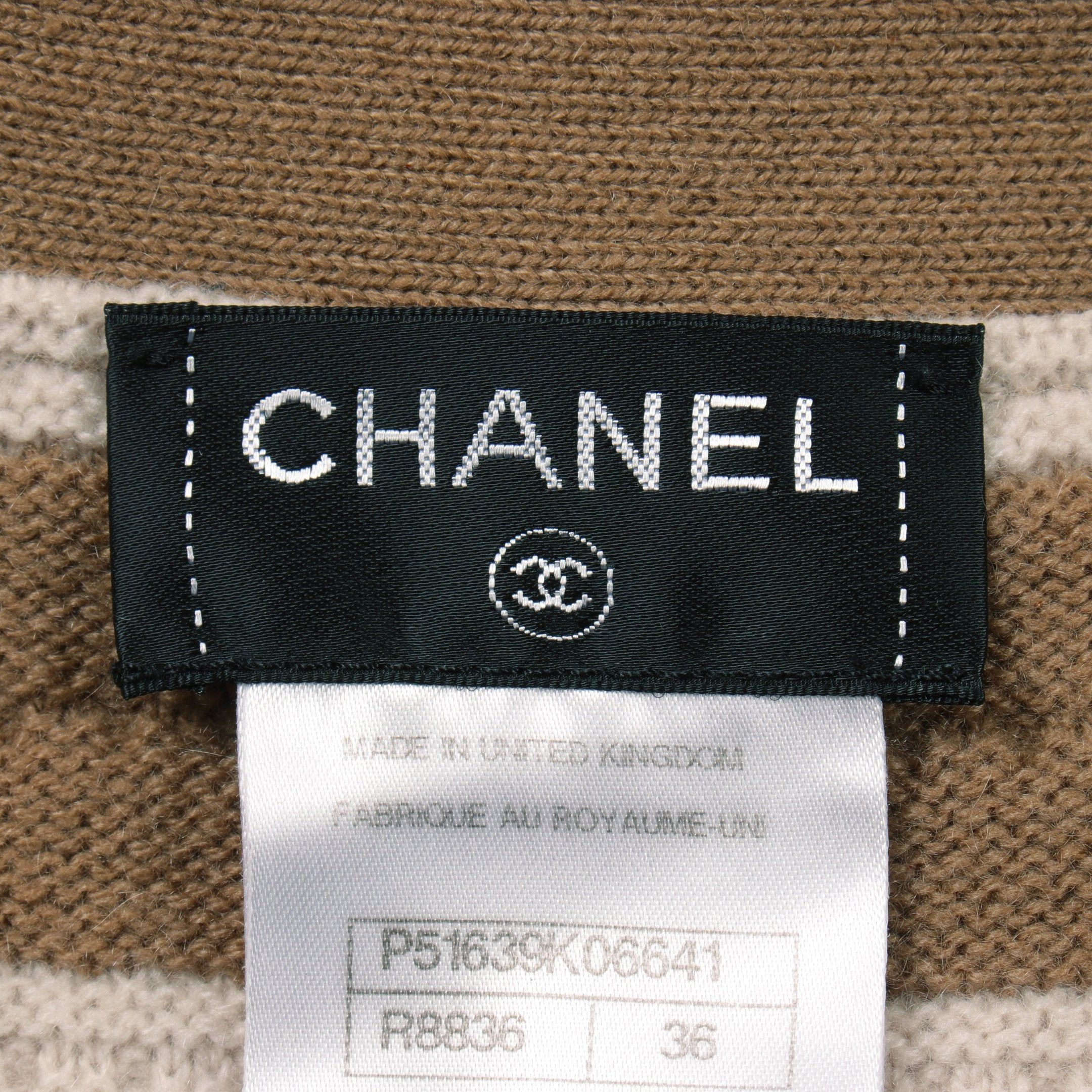 Chanel Chanel Long Cardigan Stripes Cashmere Gray Brown White Size ONE SIZE - 3 Thumbnail