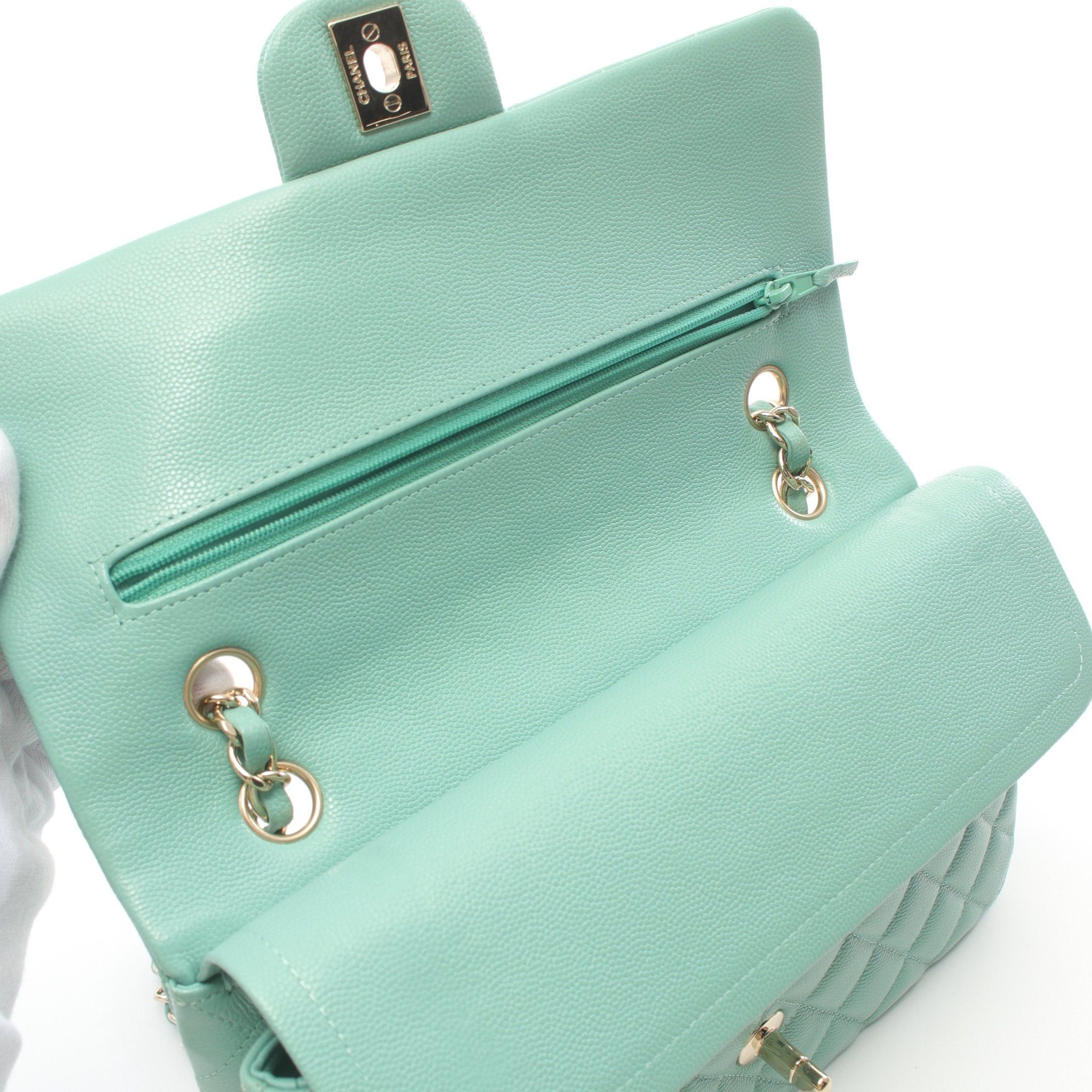 Chanel Chanel Matelasse Double Flap Chain Shoulder Bag Caviar Skin Turquoise Blue Gold Hardware Size ONE SIZE - 6 Thumbnail