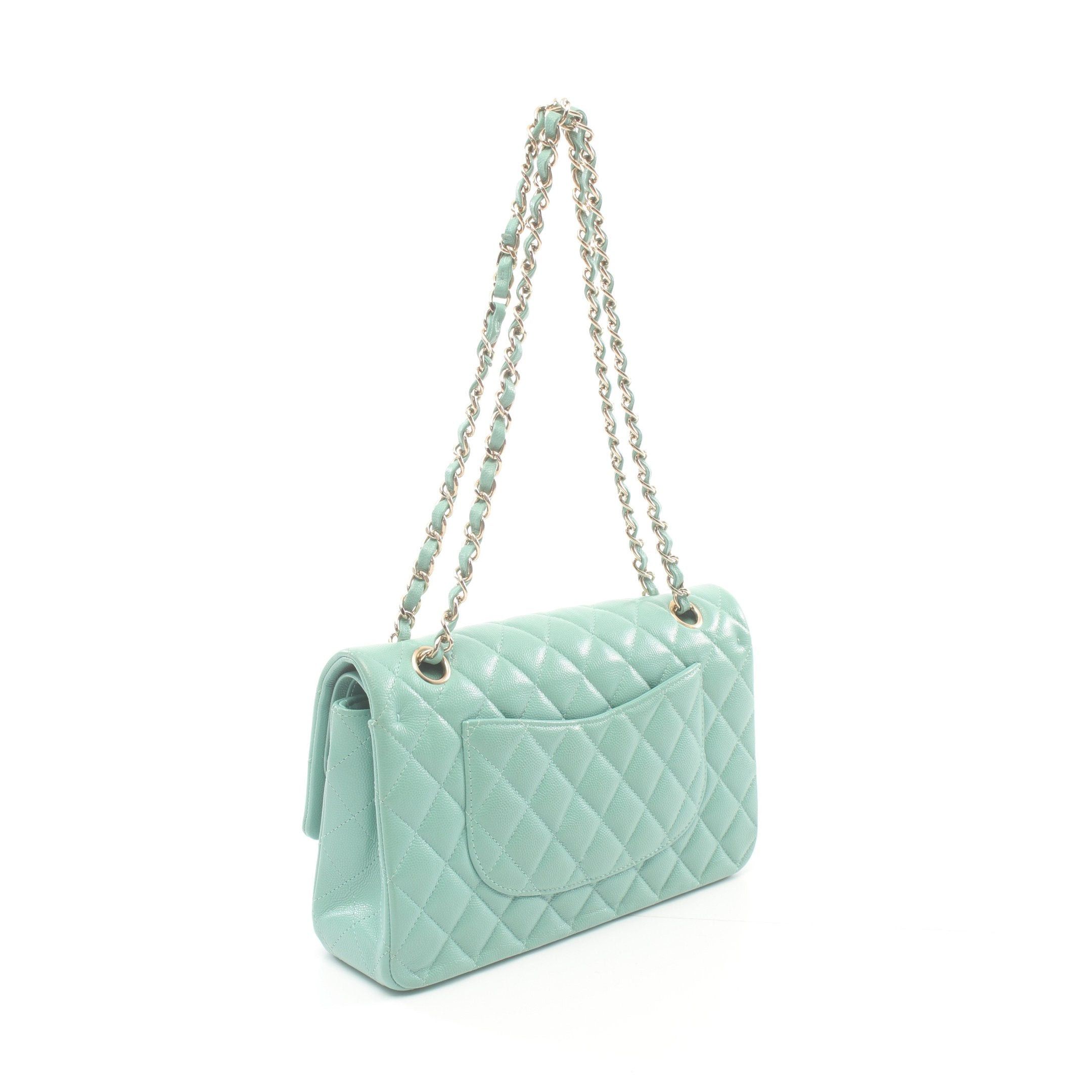 Chanel Chanel Matelasse Double Flap Chain Shoulder Bag Caviar Skin Turquoise Blue Gold Hardware Size ONE SIZE - 2 Thumbnail
