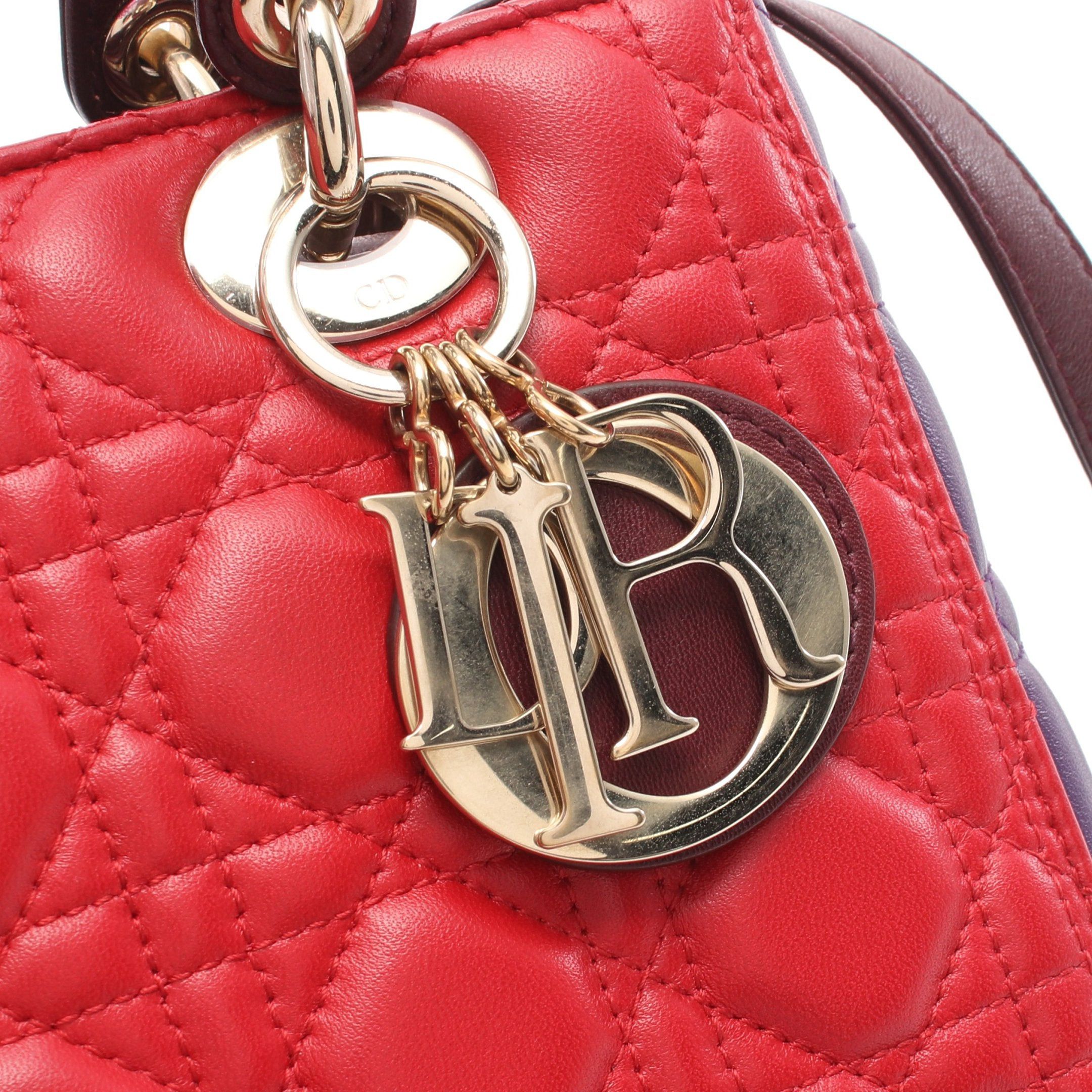 Dior Dior Lady Dior Canage Medium Handbag Leather Red Multicolor Size ONE SIZE - 6 Thumbnail