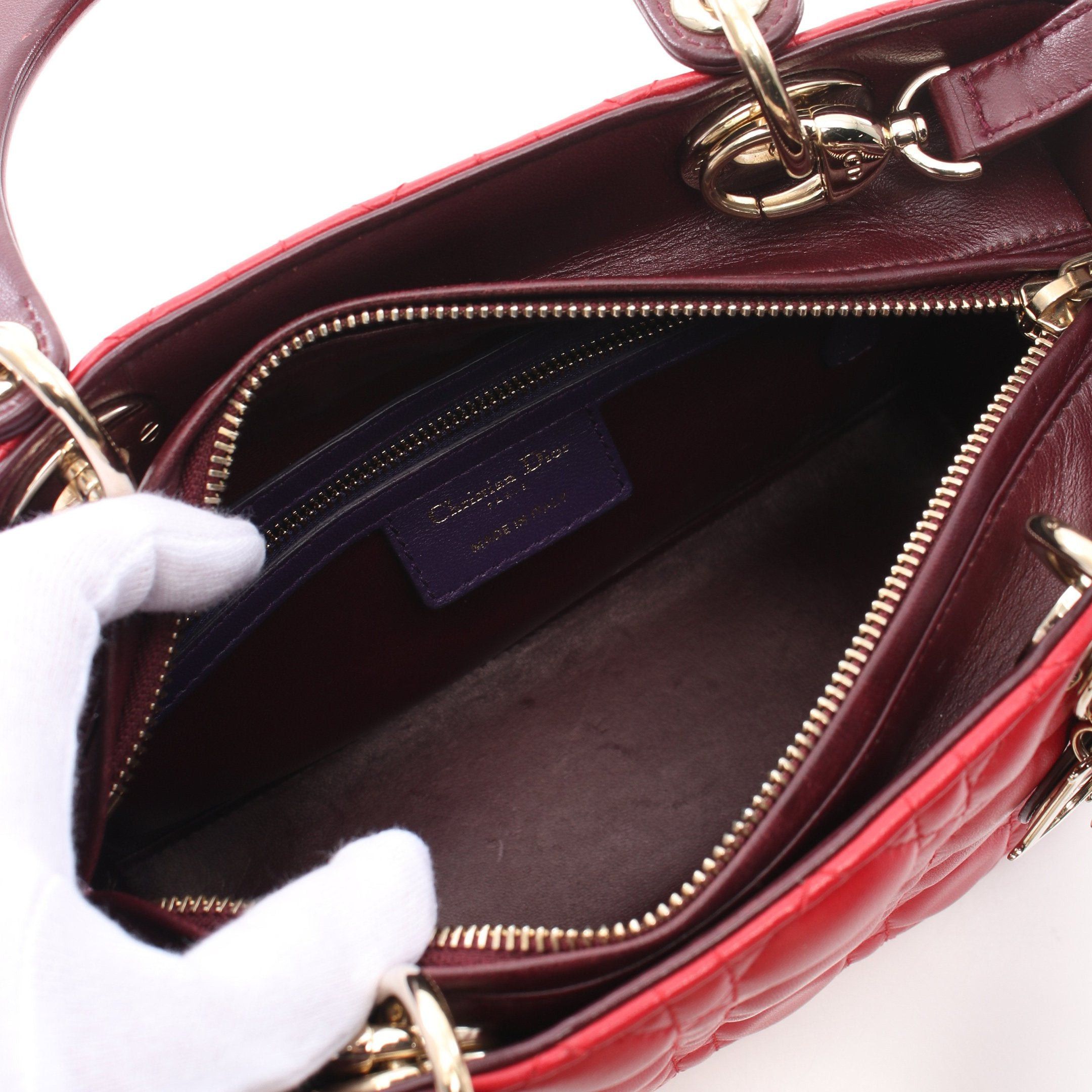Dior Dior Lady Dior Canage Medium Handbag Leather Red Multicolor Size ONE SIZE - 3 Thumbnail