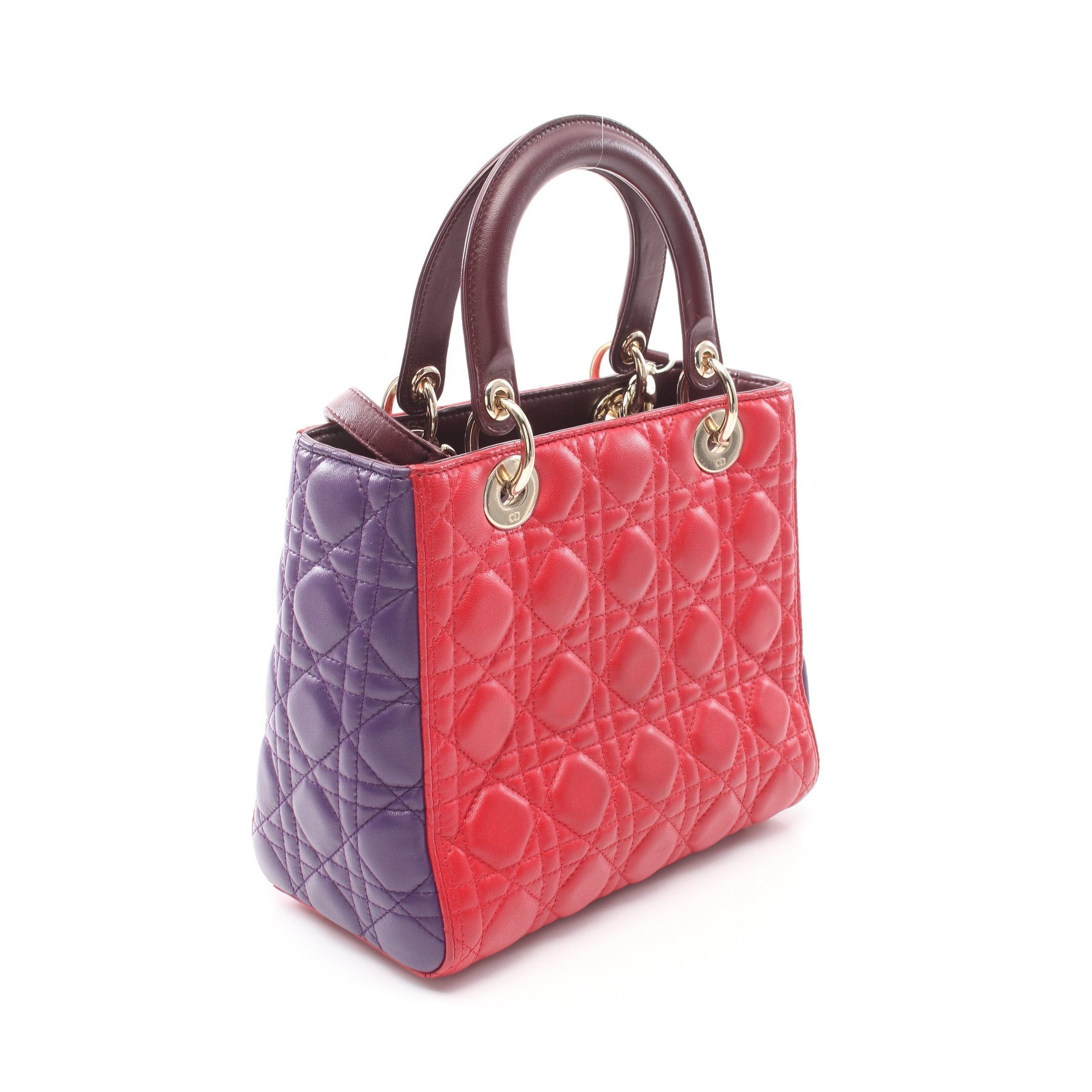 Dior Dior Lady Dior Canage Medium Handbag Leather Red Multicolor Size ONE SIZE - 2 Thumbnail