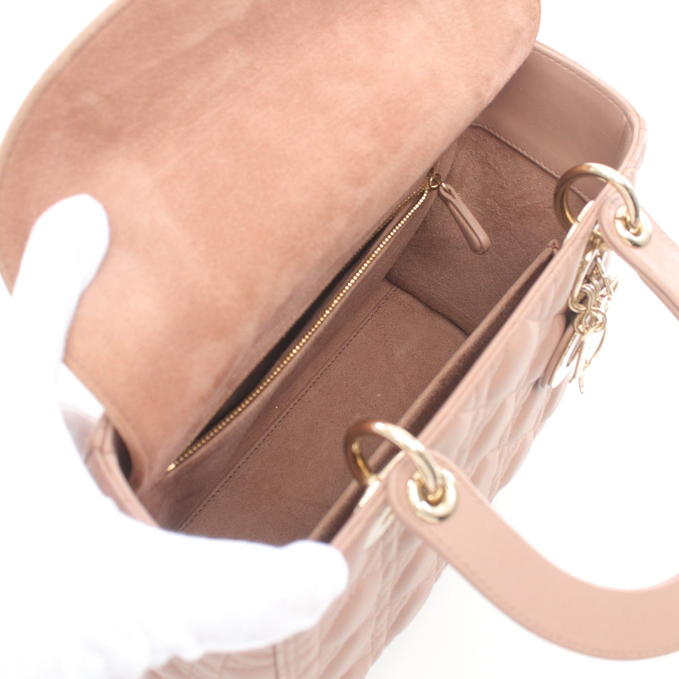 Dior Dior Lady Dior Canage Handbag Leather Pink Beige Size ONE SIZE - 3 Thumbnail
