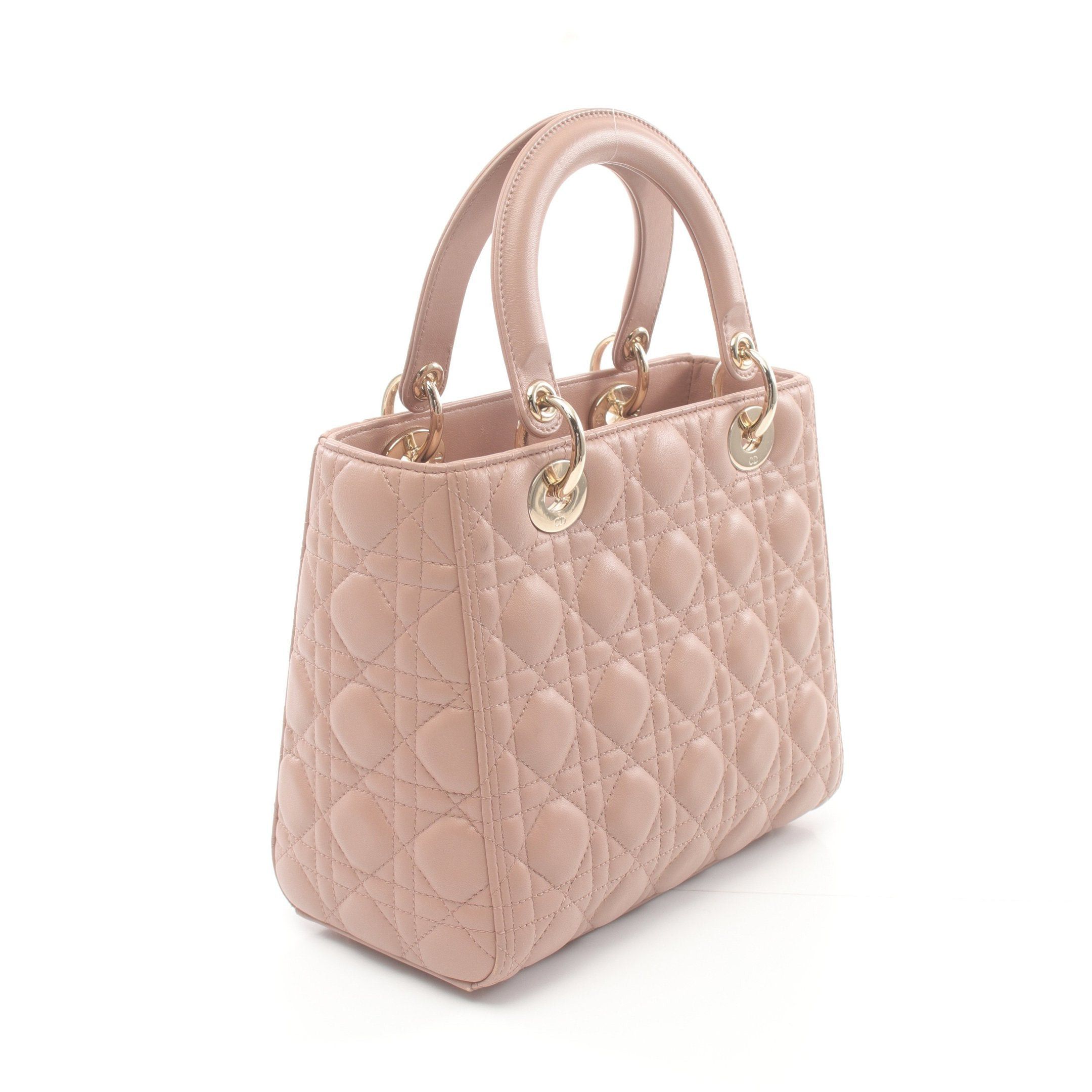 Dior Dior Lady Dior Canage Handbag Leather Pink Beige Size ONE SIZE - 2 Thumbnail