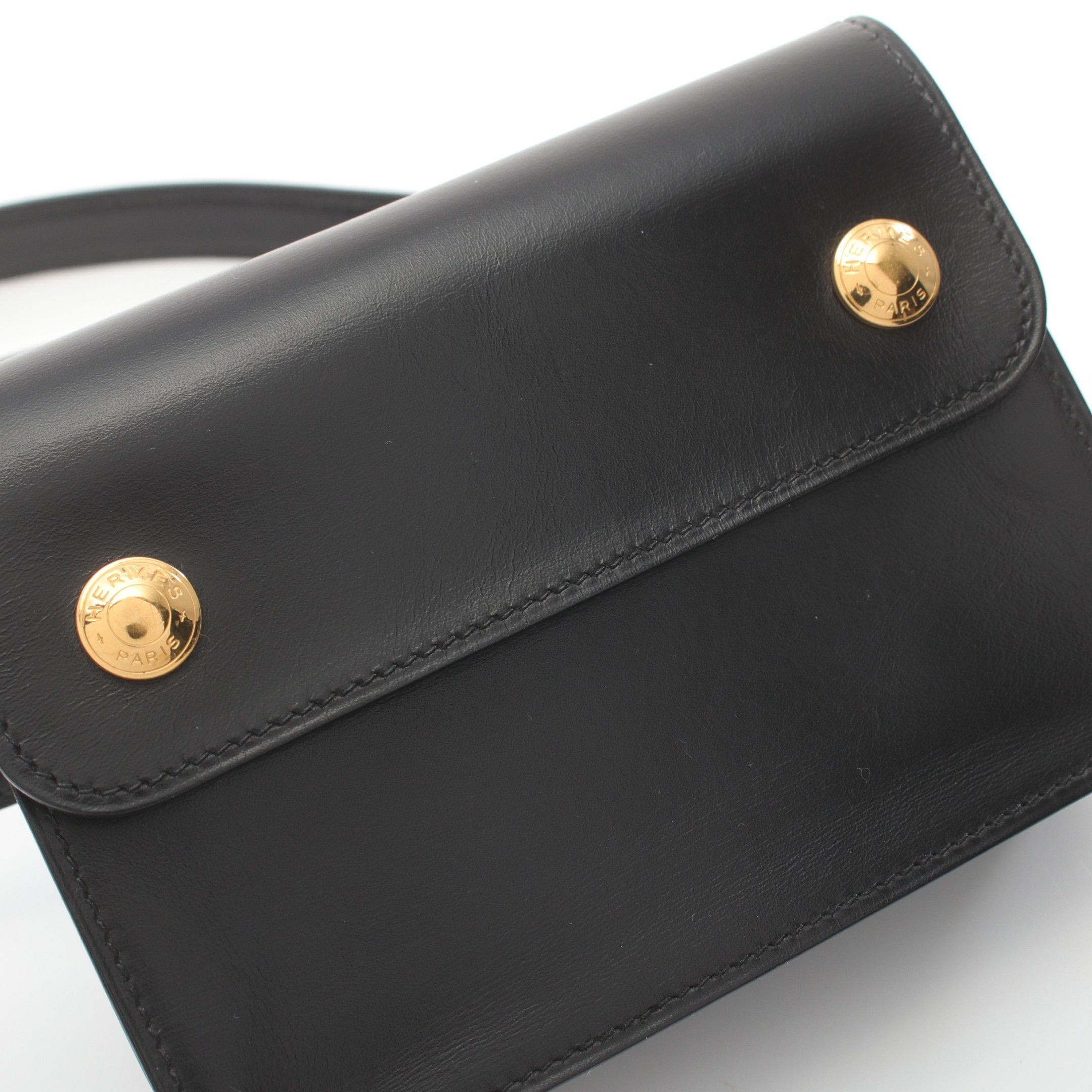Hermes Hermes Pochette Green Waist Bag Body Box Calf Black Gold Hardware □ A Stamp Size ONE SIZE - 9 Thumbnail