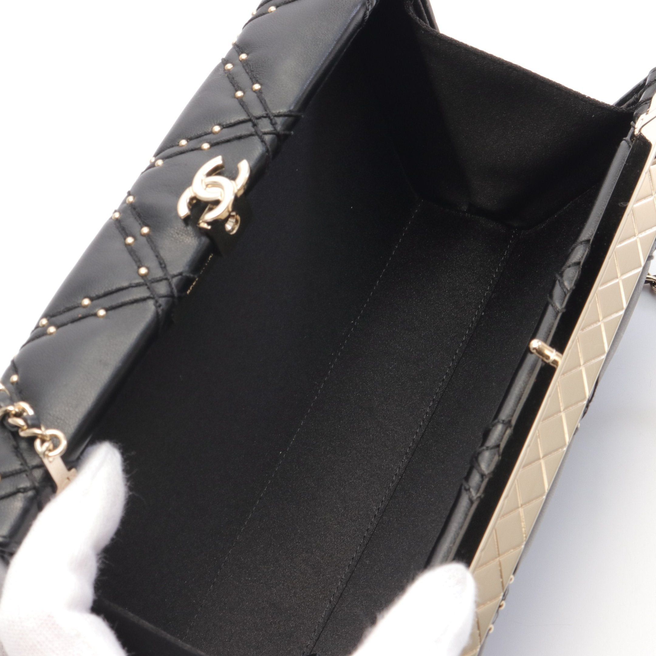 Chanel Chanel Chain Shoulder Bag Leather Black Gold Hardware Studs Size ONE SIZE - 3 Thumbnail