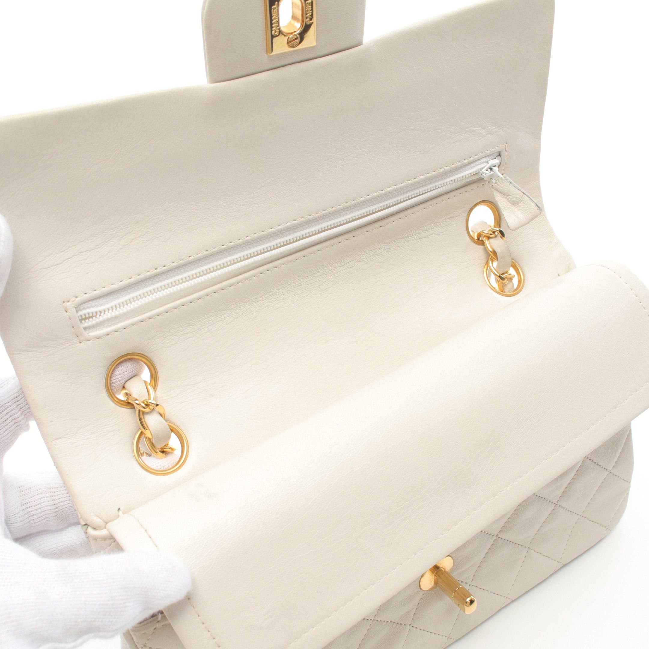 Chanel Chanel Matelasse Double Flap Chain Shoulder Bag Lambskin Off White Gold Hardware Size ONE SIZE - 6 Thumbnail