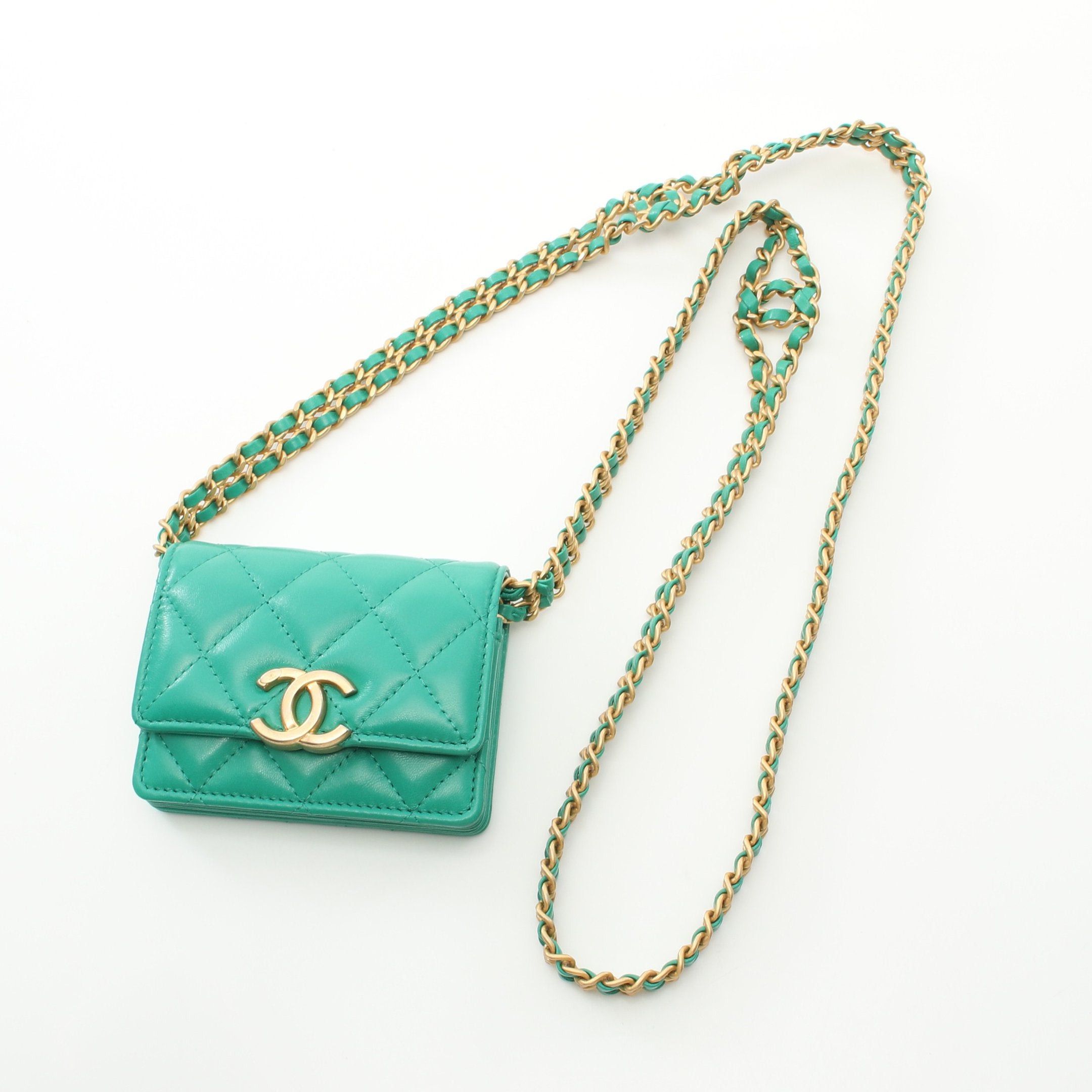 Chanel Chanel Matelasse Coin Purse Card Case Lambskin Green Gold Hardware With Chain Strap Size ONE SIZE - 6 Thumbnail