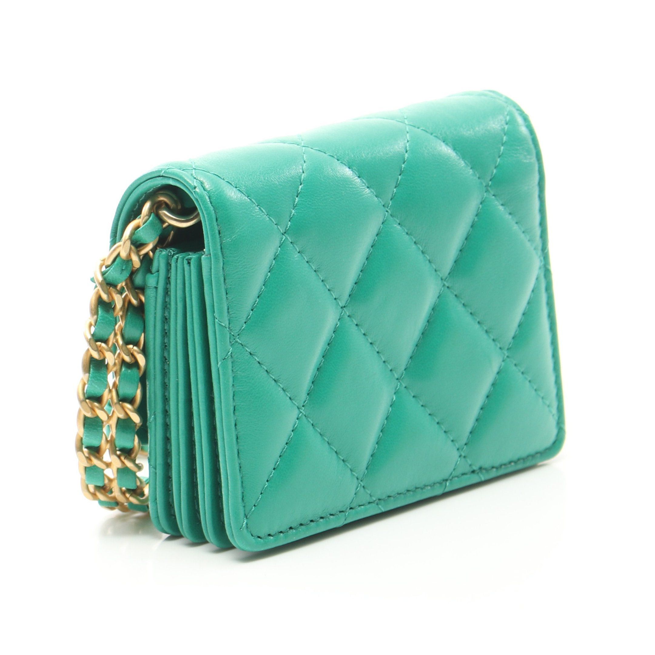 Chanel Chanel Matelasse Coin Purse Card Case Lambskin Green Gold Hardware With Chain Strap Size ONE SIZE - 2 Thumbnail