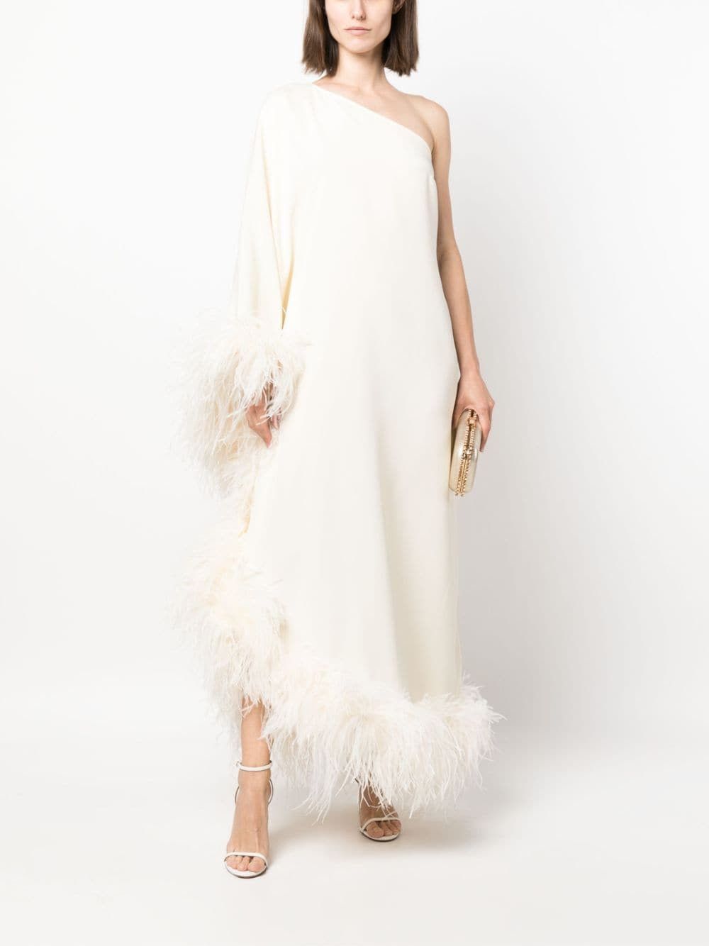 Other UBUD ONE-SHOULDER FEATHER-TRIMMED CREPE MAXI DRESS Size S / US 4 / IT 40 - 2 Thumbnail