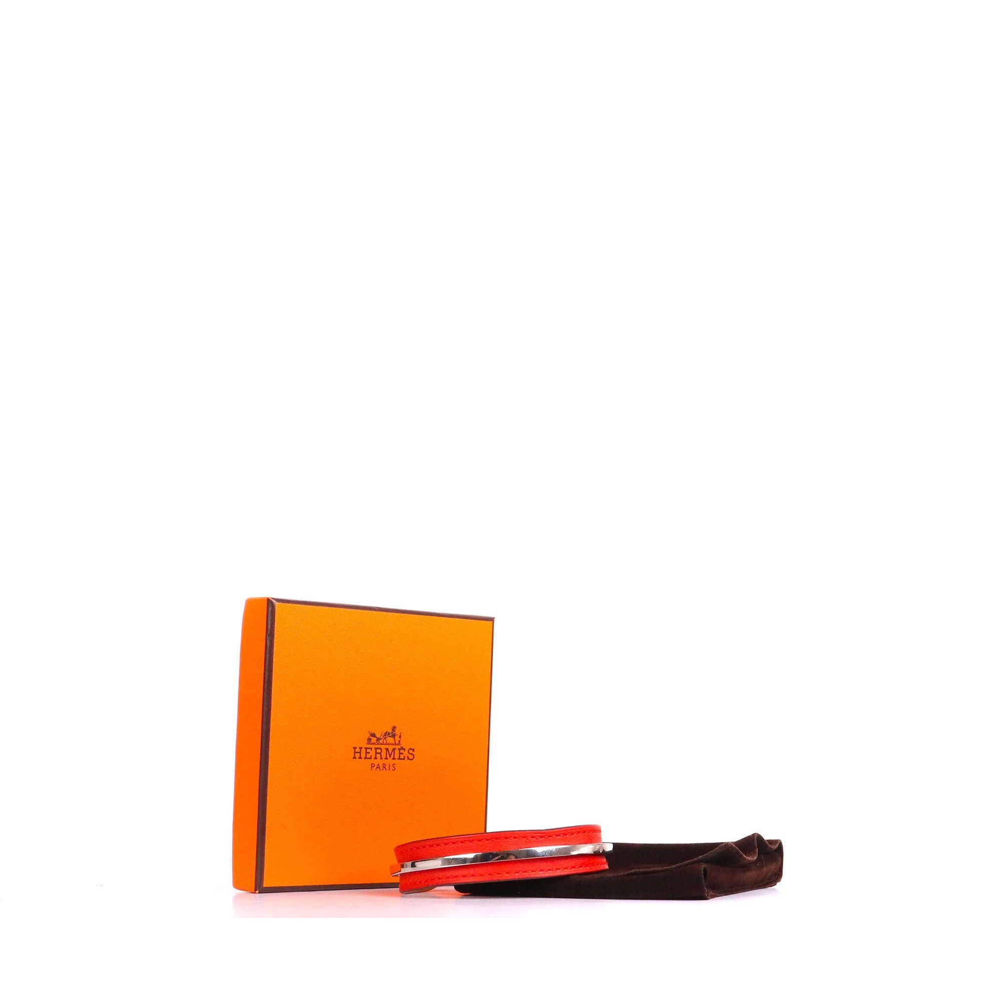 Hermes HERMÈS - Clou de Forge Hermès bangle in red leather and metal (M) Size ONE SIZE - 7 Thumbnail