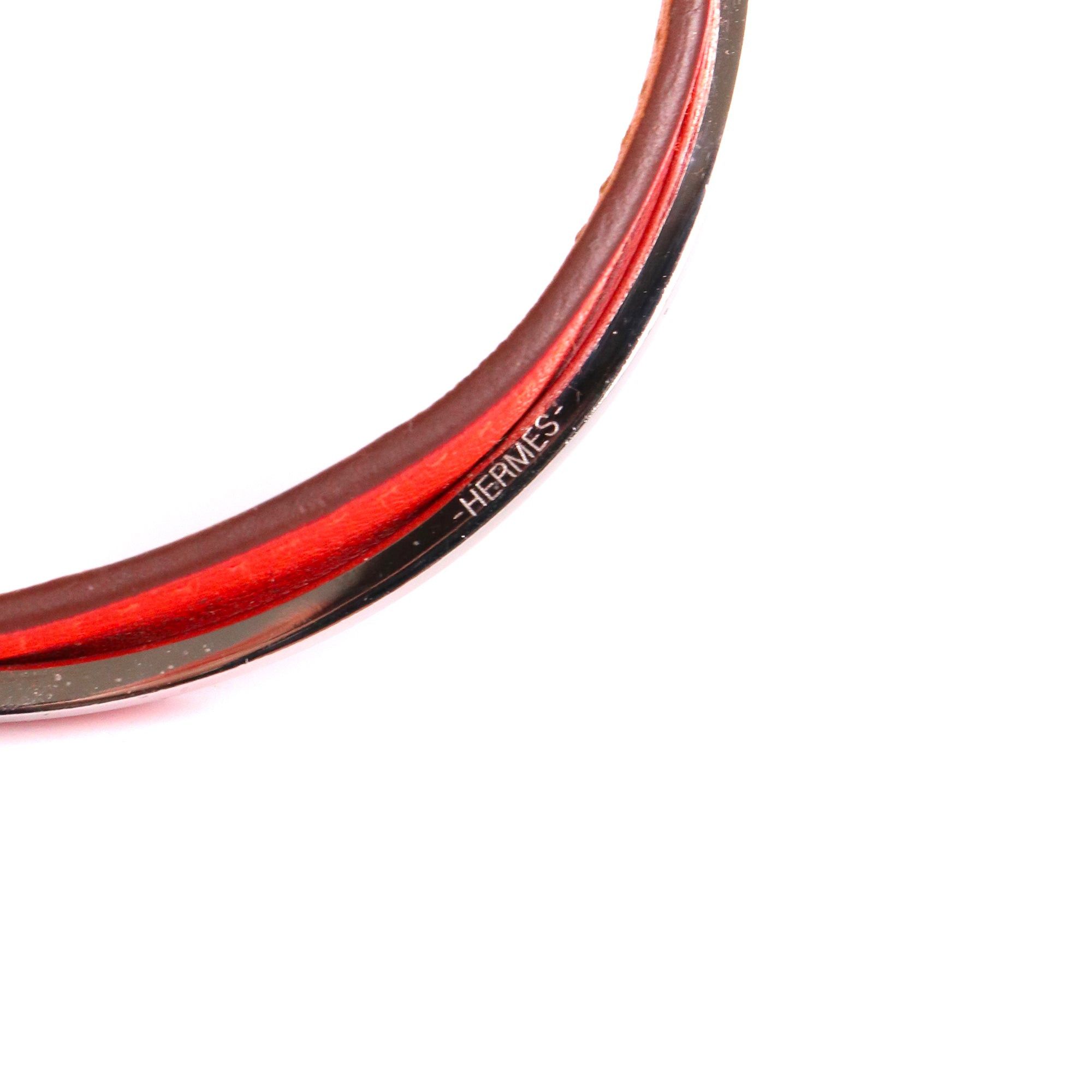 Hermes HERMÈS - Clou de Forge Hermès bangle in red leather and metal (M) Size ONE SIZE - 6 Thumbnail