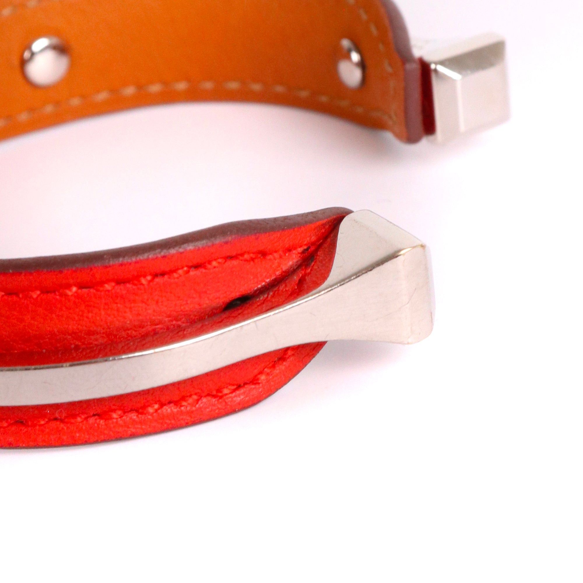 Hermes HERMÈS - Clou de Forge Hermès bangle in red leather and metal (M) Size ONE SIZE - 5 Thumbnail