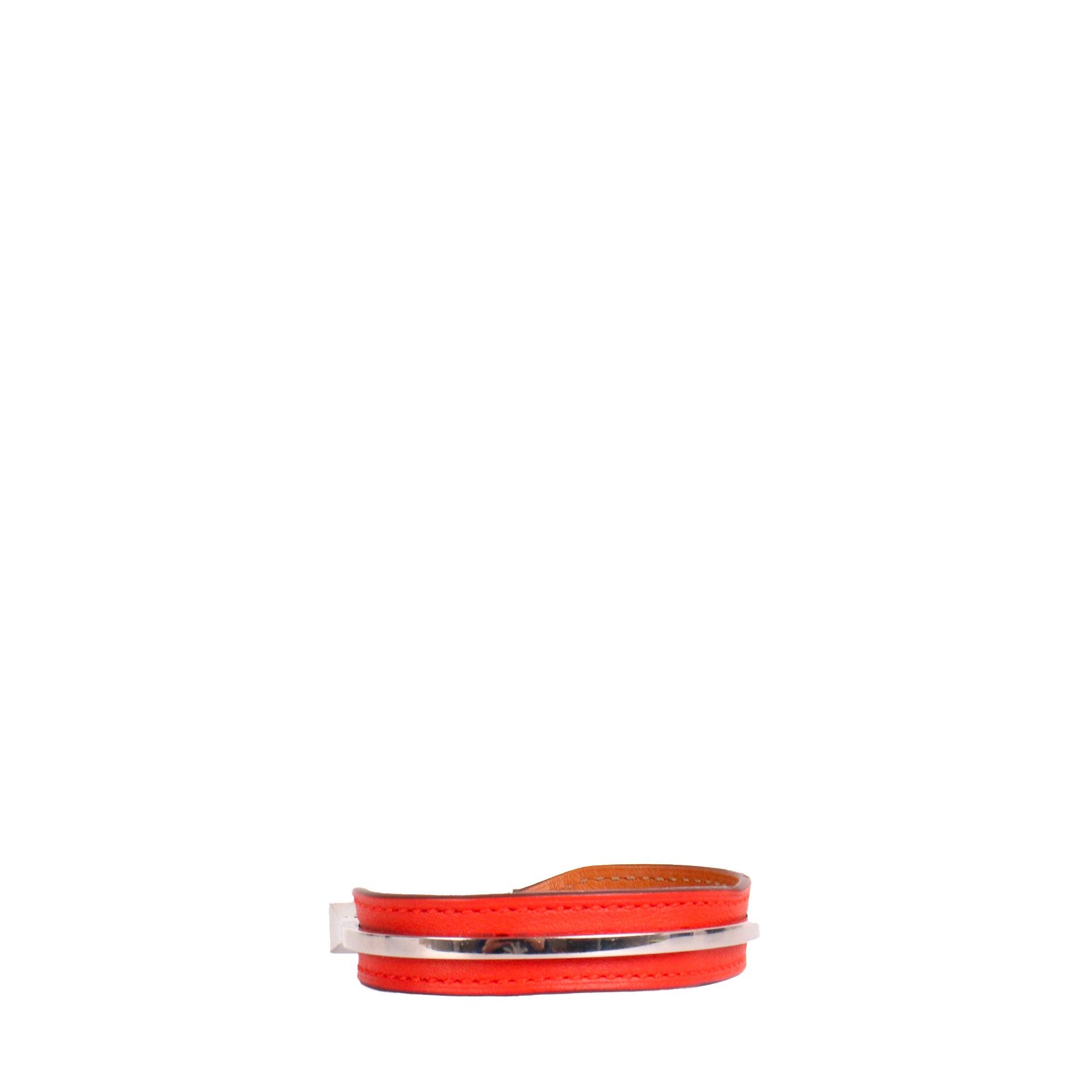 Hermes HERMÈS - Clou de Forge Hermès bangle in red leather and metal (M) Size ONE SIZE - 2 Thumbnail