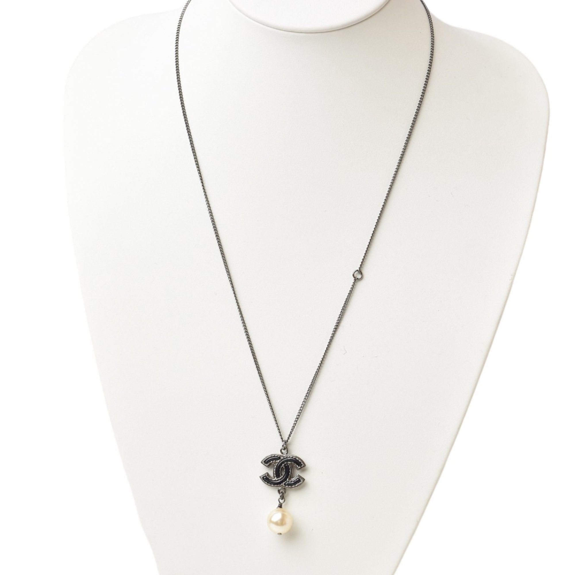 Chanel Chanel Necklace Pendant 2way CHANEL Coco Mark Pearl Motif Black Gunmetal Size ONE SIZE - 3 Thumbnail