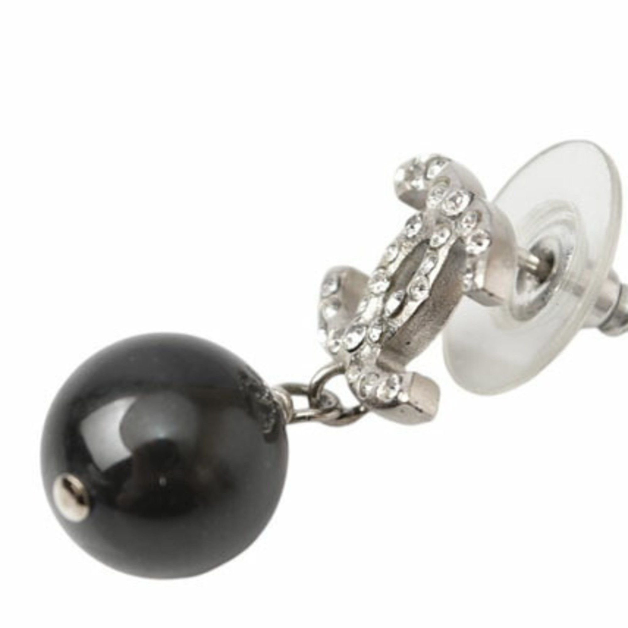 Chanel Chanel Earrings CHANEL CC Mark Swing Pearl Rhinestone Silver Black Size ONE SIZE - 3 Thumbnail
