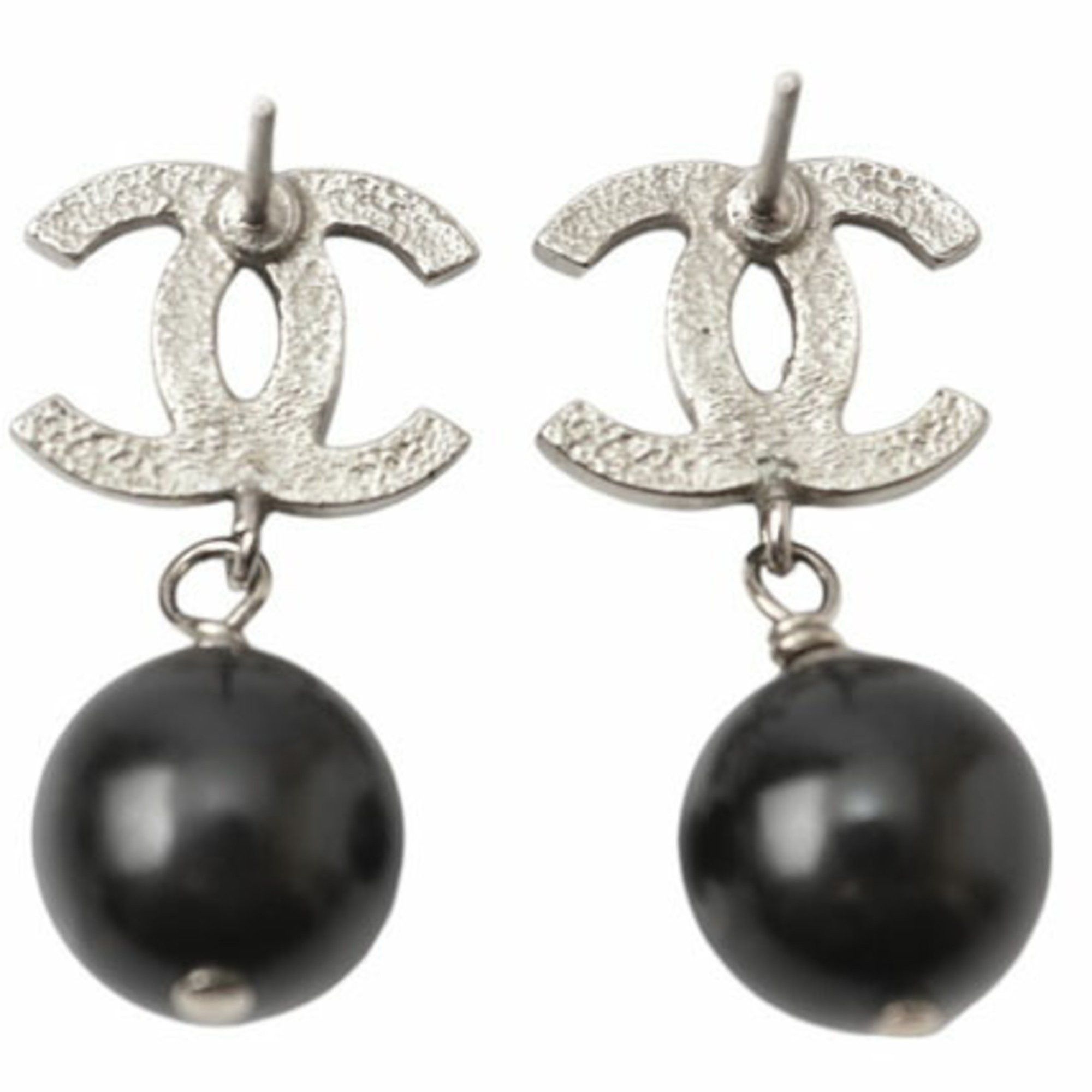 Chanel Chanel Earrings CHANEL CC Mark Swing Pearl Rhinestone Silver Black Size ONE SIZE - 4 Thumbnail