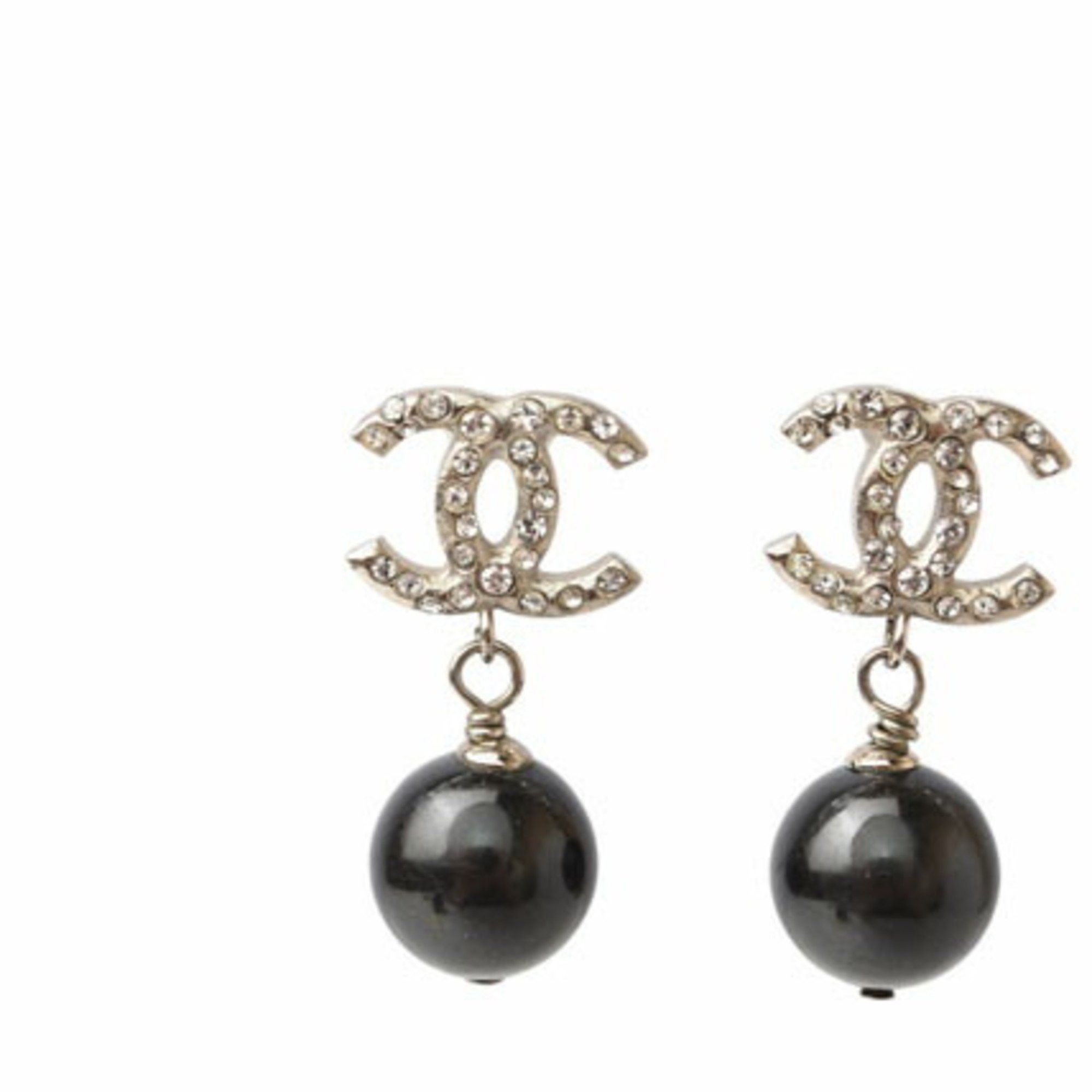Chanel Chanel Earrings CHANEL CC Mark Swing Pearl Rhinestone Silver Black Size ONE SIZE - 5 Thumbnail